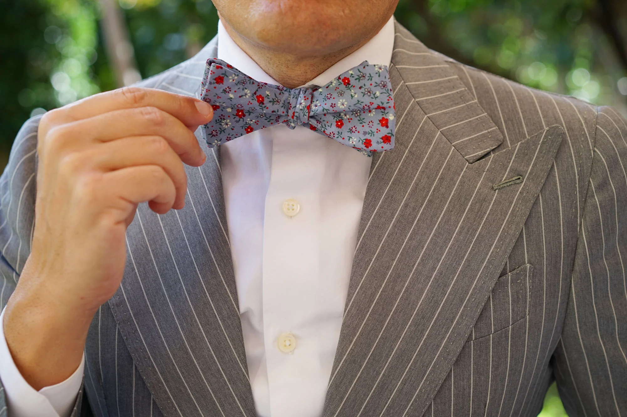 Crimson Rose Steel-Blue Floral Self Bow Tie - Image 9