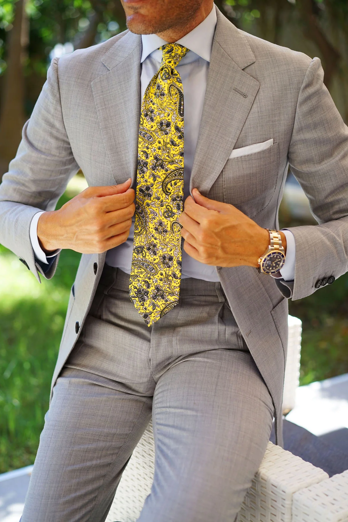 Cyrus Yellow Paisley Necktie - Image 10