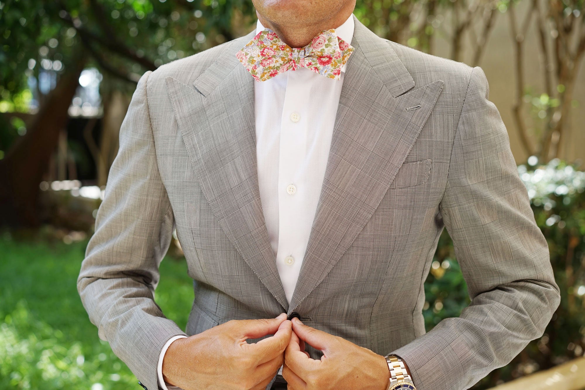 Daisy Floral Diamond Self Bow Tie - Image 4