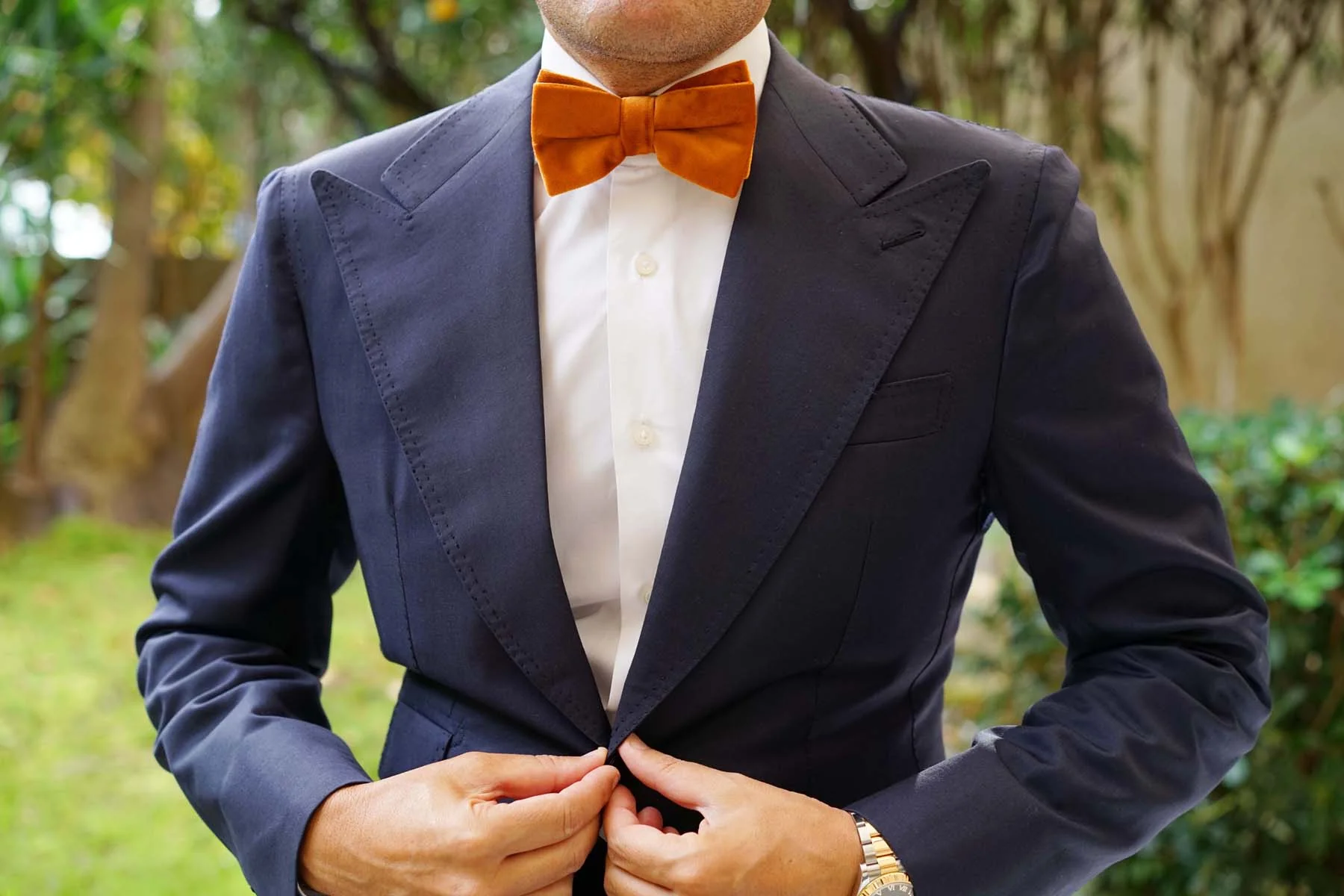 Dark Autumn Gold Velvet Bow Tie - Image 5