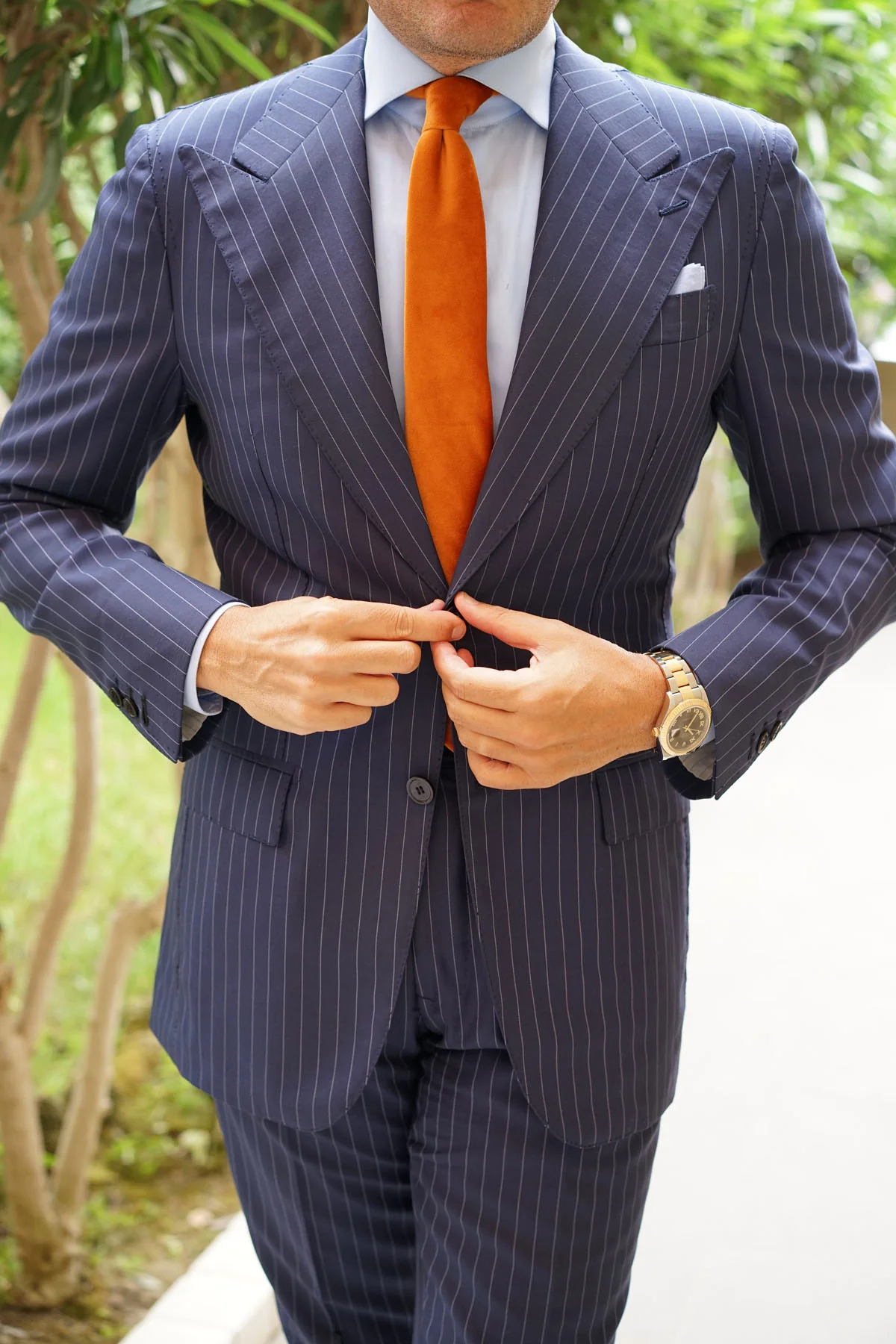 Dark Autumn Gold Velvet Skinny Tie - Image 5