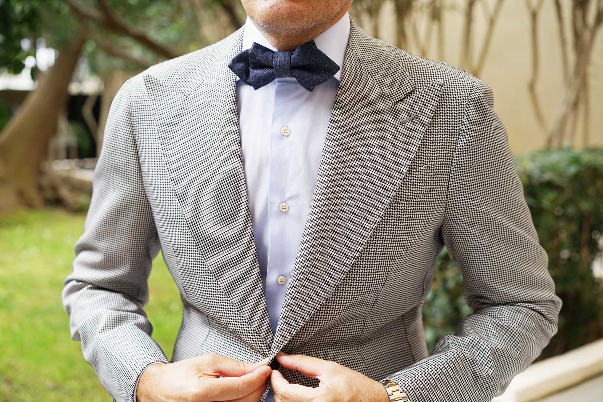 Dark Blue Raw Denim Linen Diamond Bow Tie - Image 3