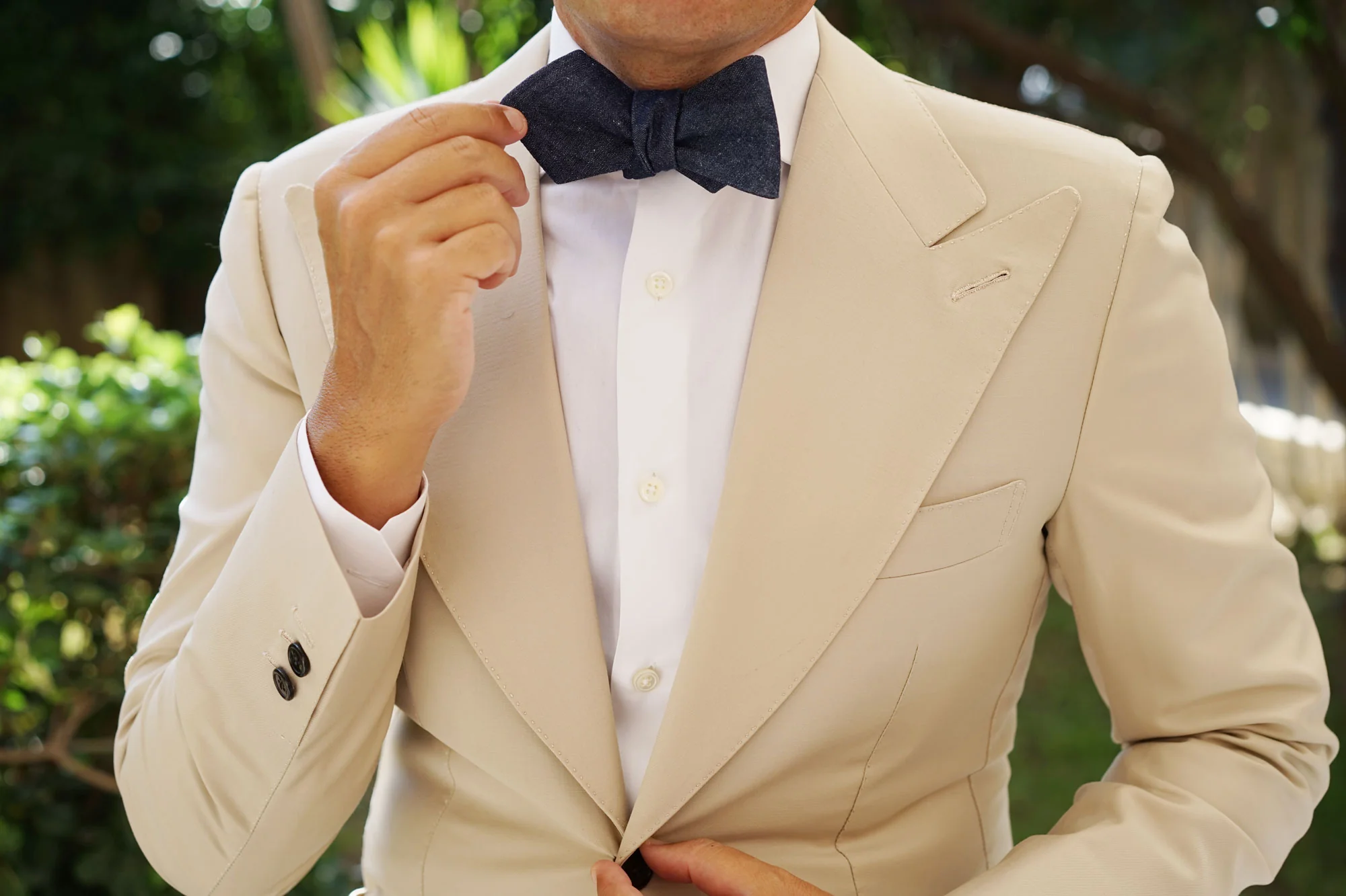 Dark Blue Raw Denim Linen Diamond Self Bow Tie - Image 6