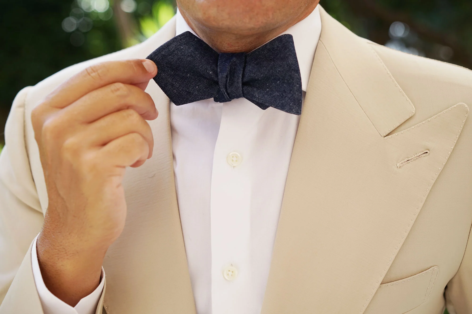 Dark Blue Raw Denim Linen Diamond Self Bow Tie - Image 8