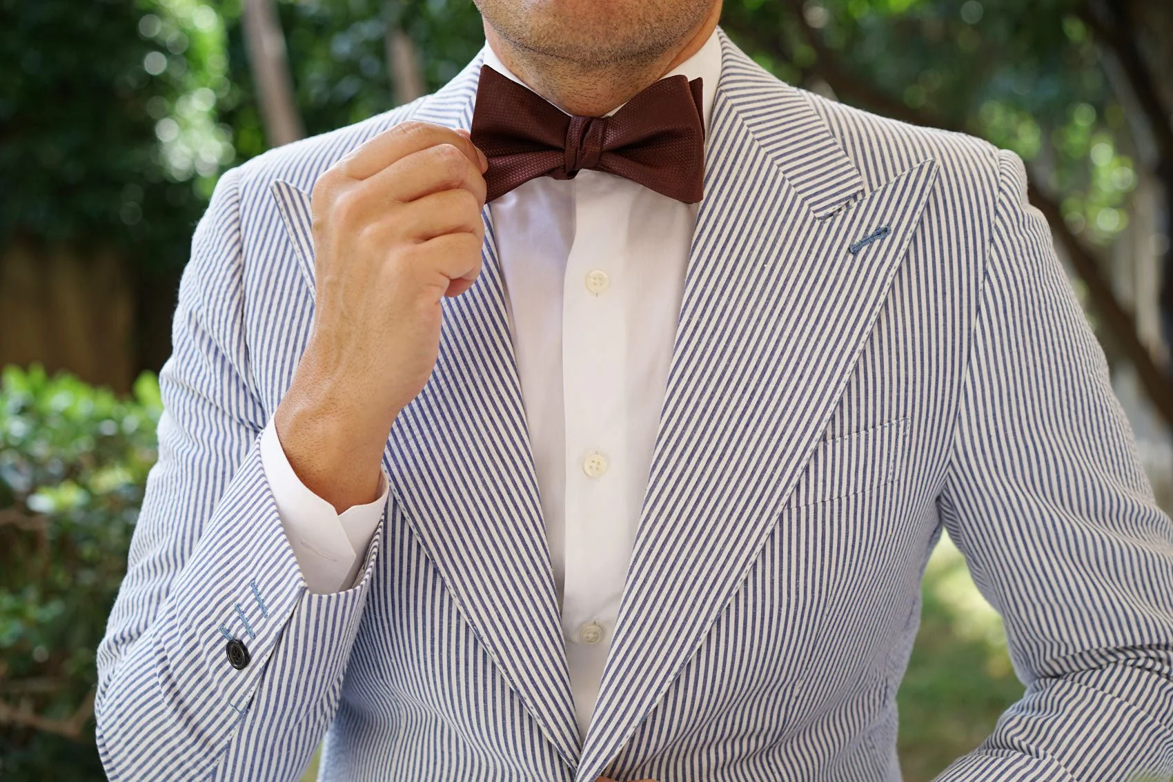 Dark Brown Basket Weave Self Bow Tie - Image 6