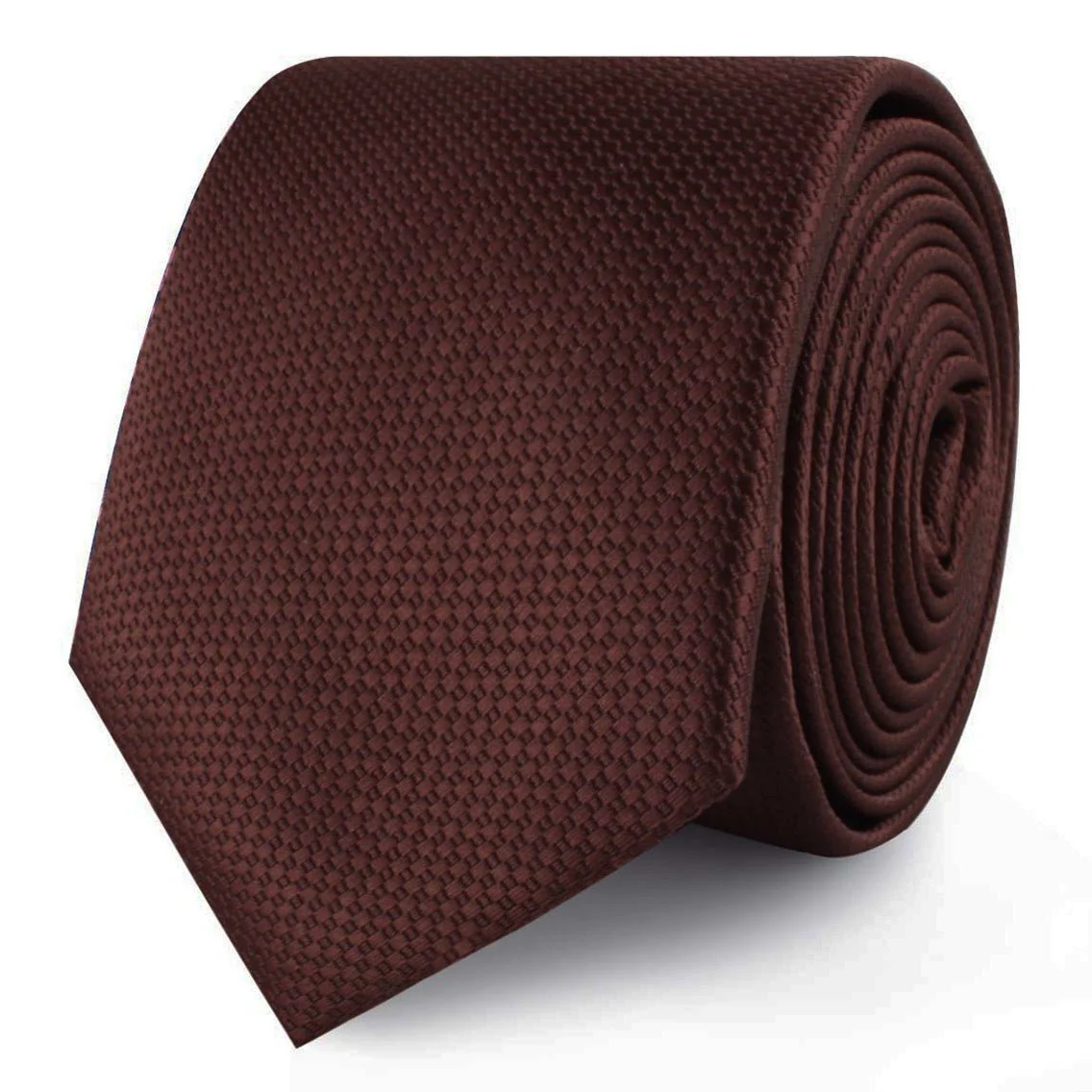 Dark Brown Basket Weave Skinny Tie - Image 2