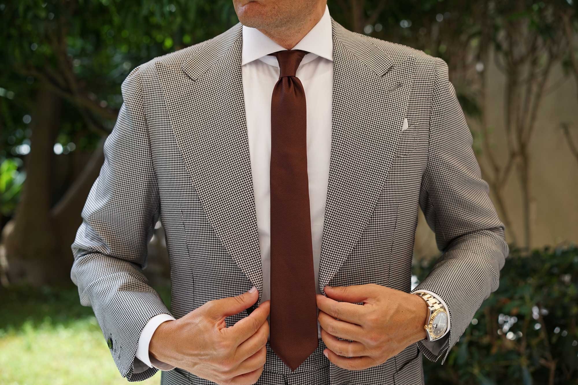 Dark Brown Basket Weave Skinny Tie - Image 4