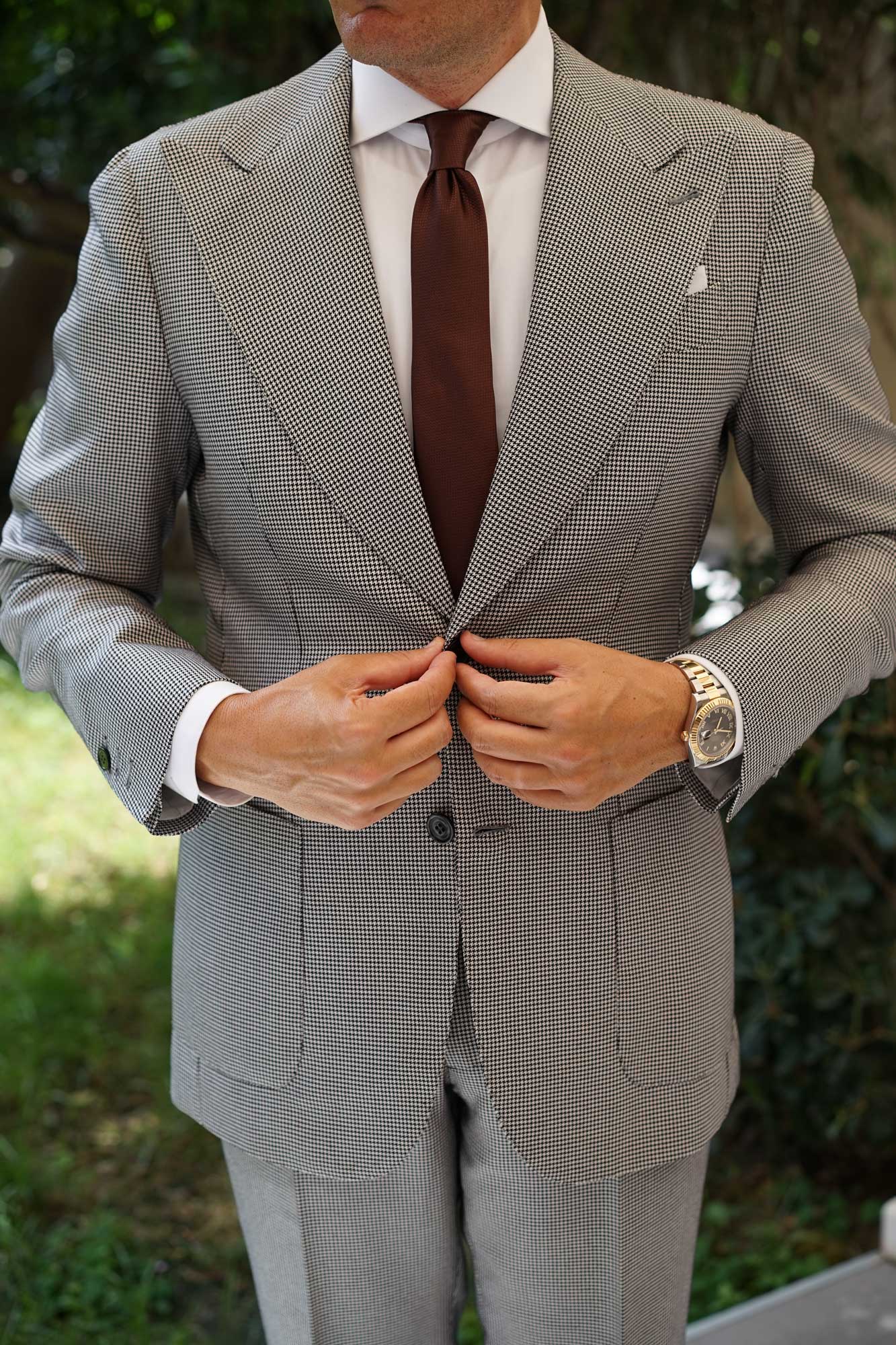 Dark Brown Basket Weave Skinny Tie - Image 5