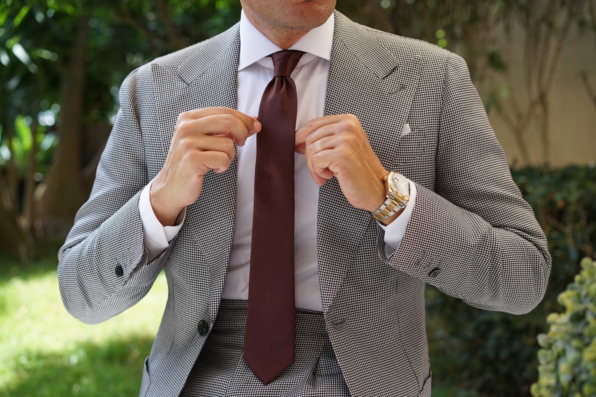 Dark Brown Basket Weave Skinny Tie - Image 6