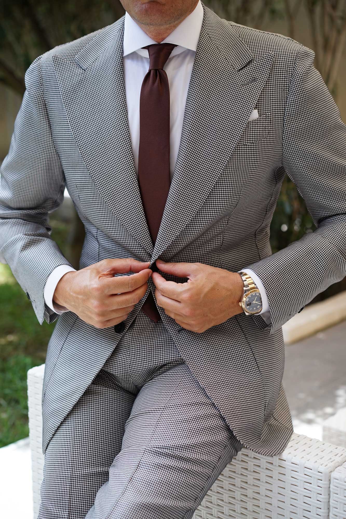 Dark Brown Basket Weave Skinny Tie - Image 7