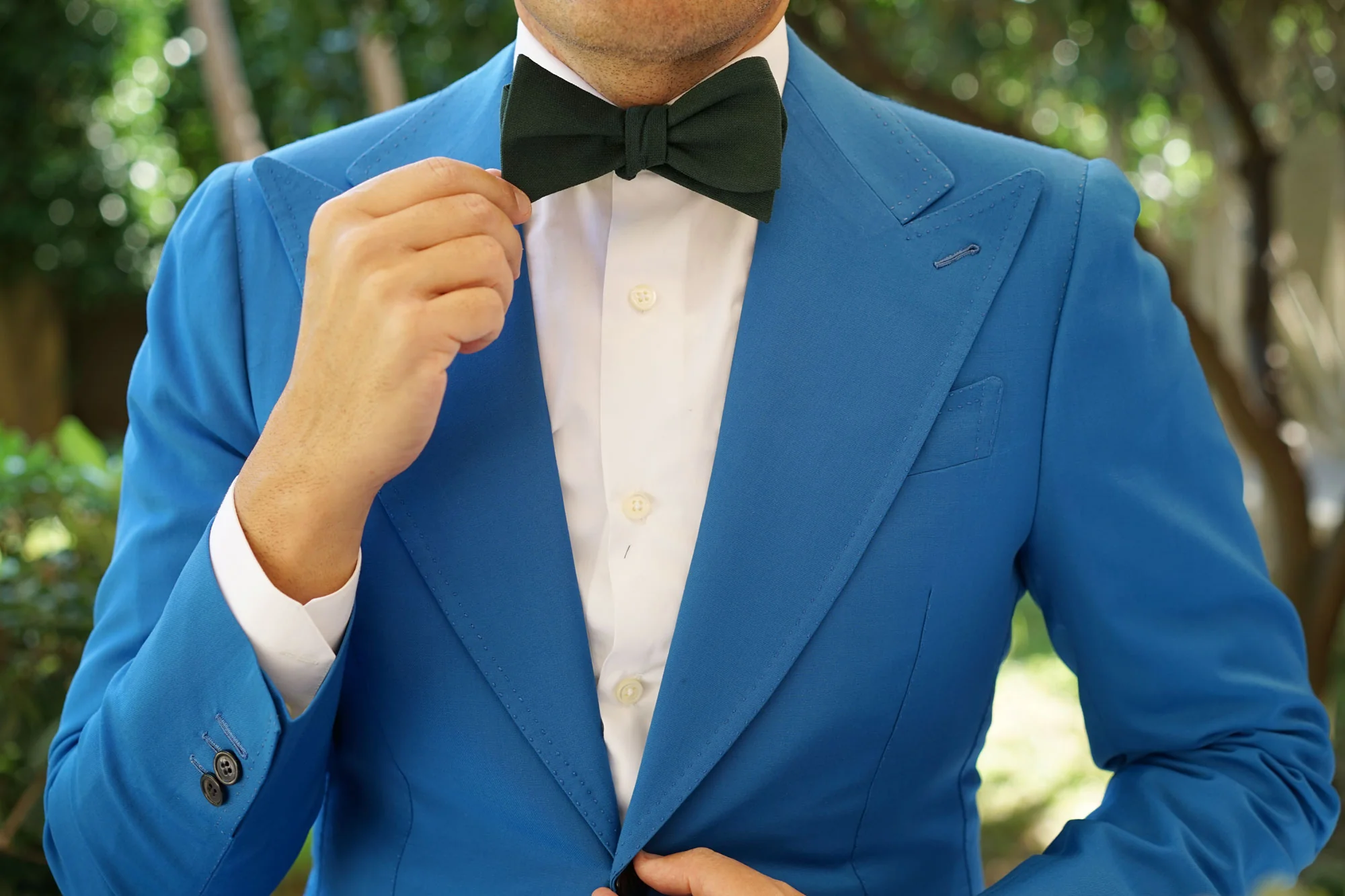 Dark Emerald Green Linen Self Bow Tie - Image 9