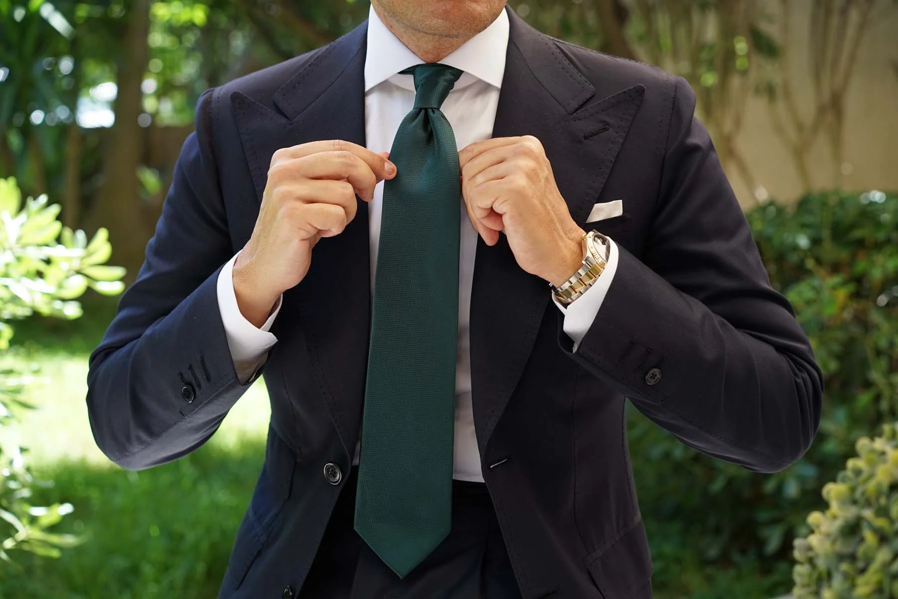 Dark Green Basket Weave Necktie - Image 6