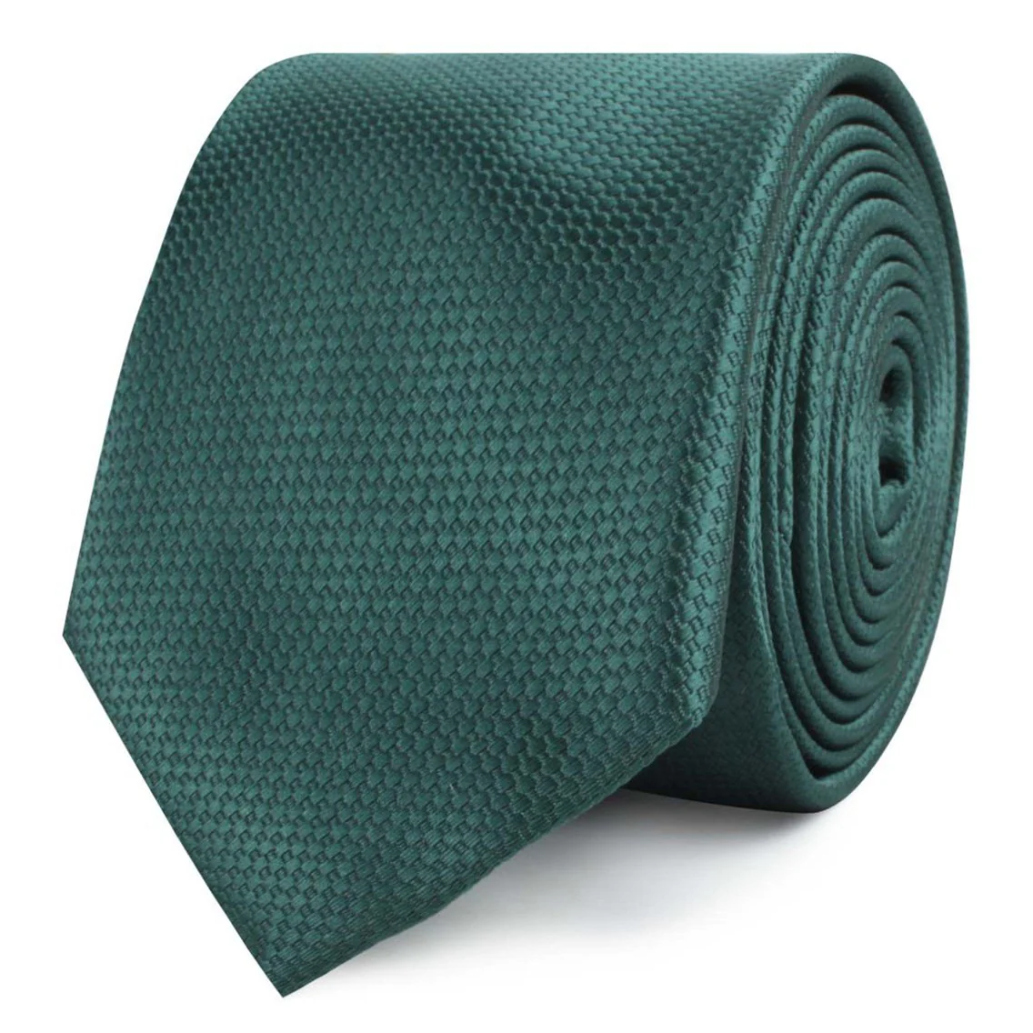 Dark Green Basket Weave Skinny Tie - Image 2