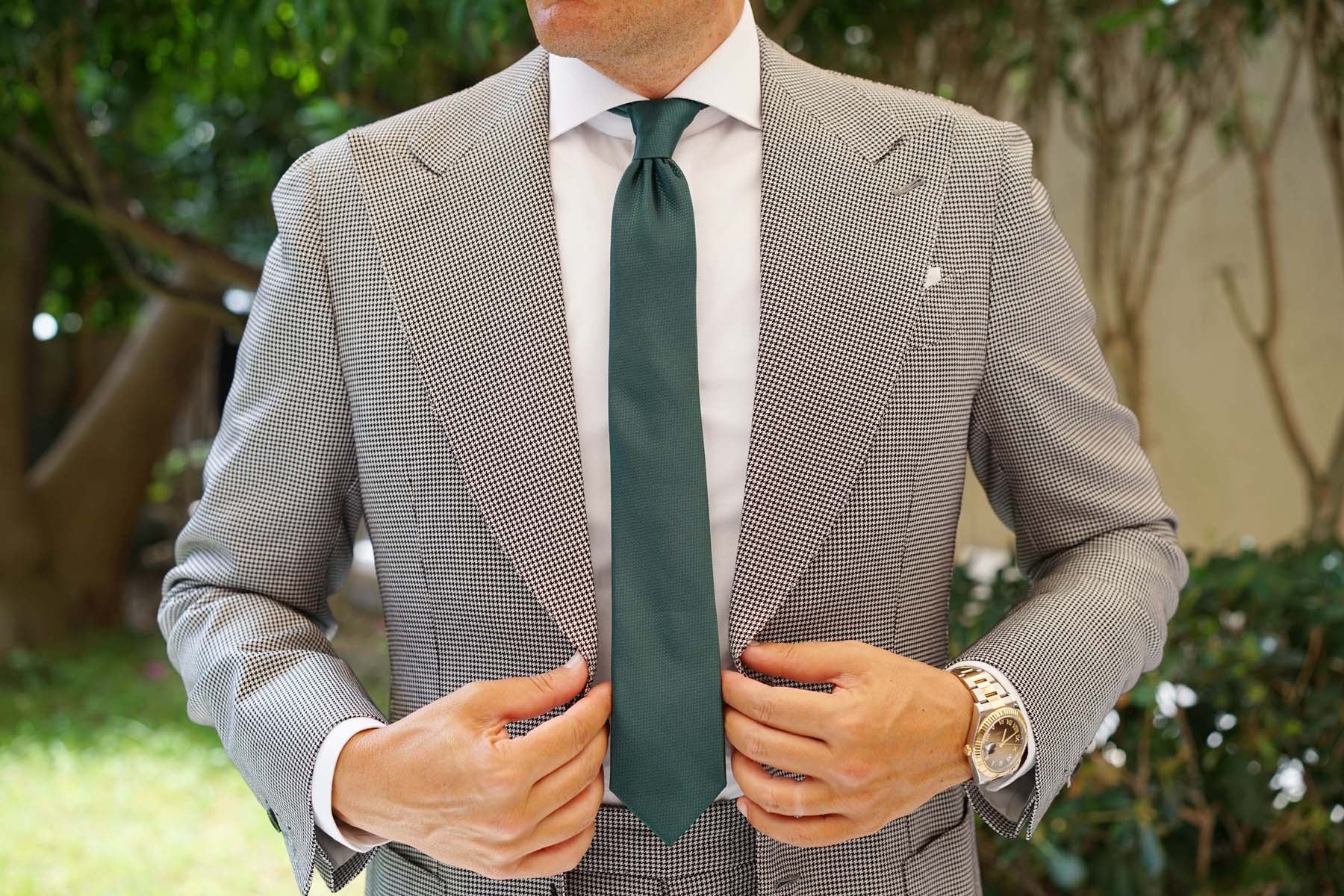 Dark Green Basket Weave Skinny Tie - Image 4