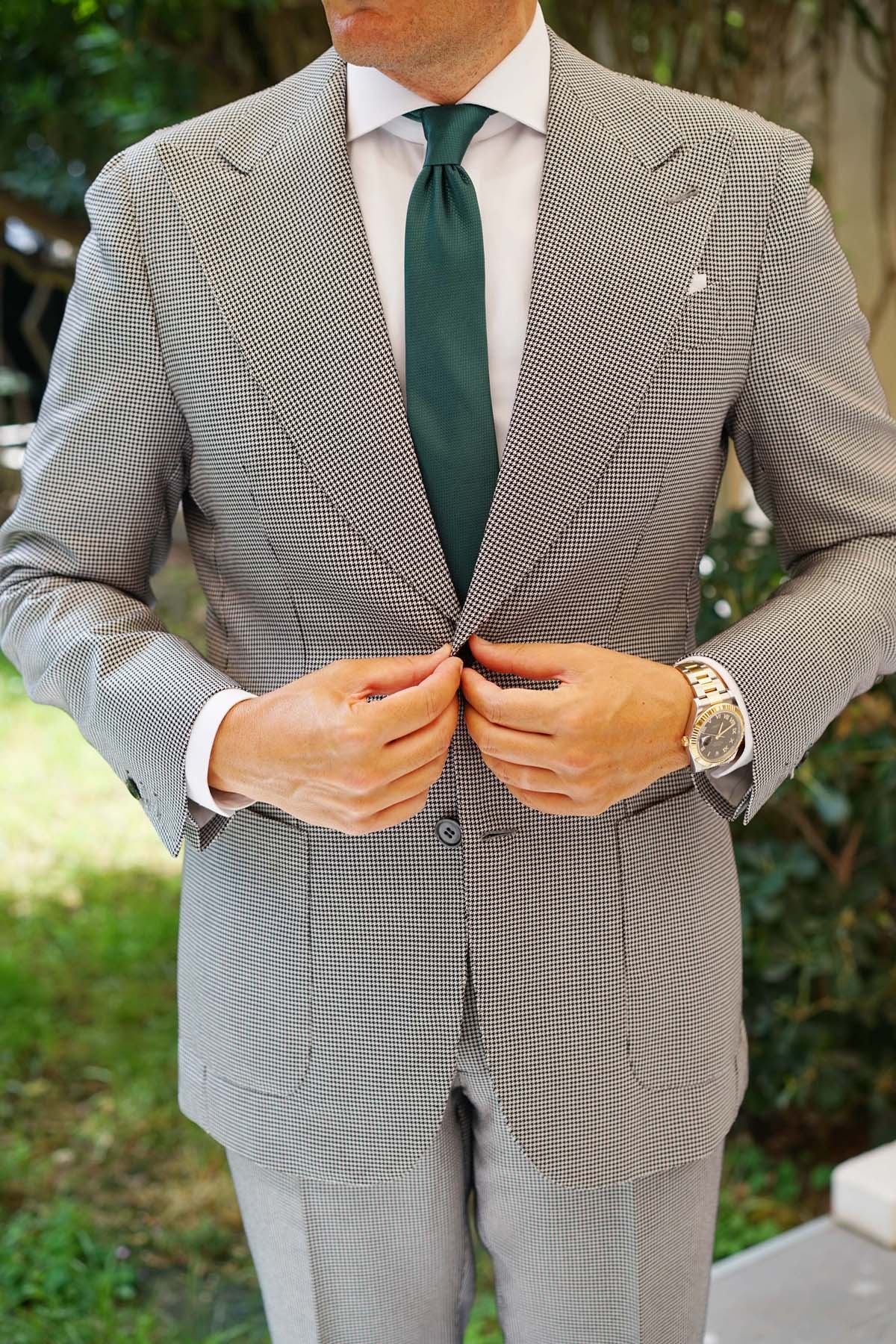 Dark Green Basket Weave Skinny Tie - Image 5