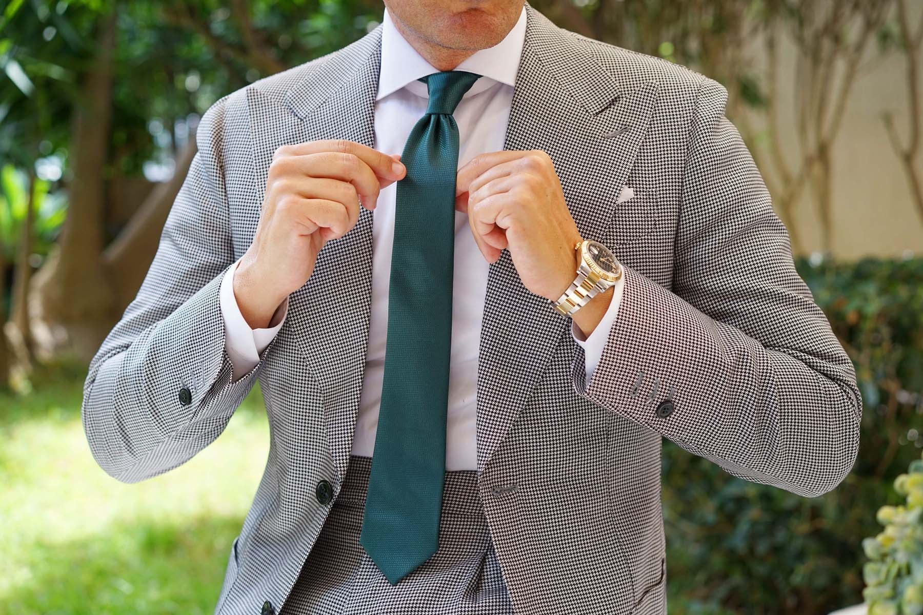 Dark Green Basket Weave Skinny Tie - Image 6
