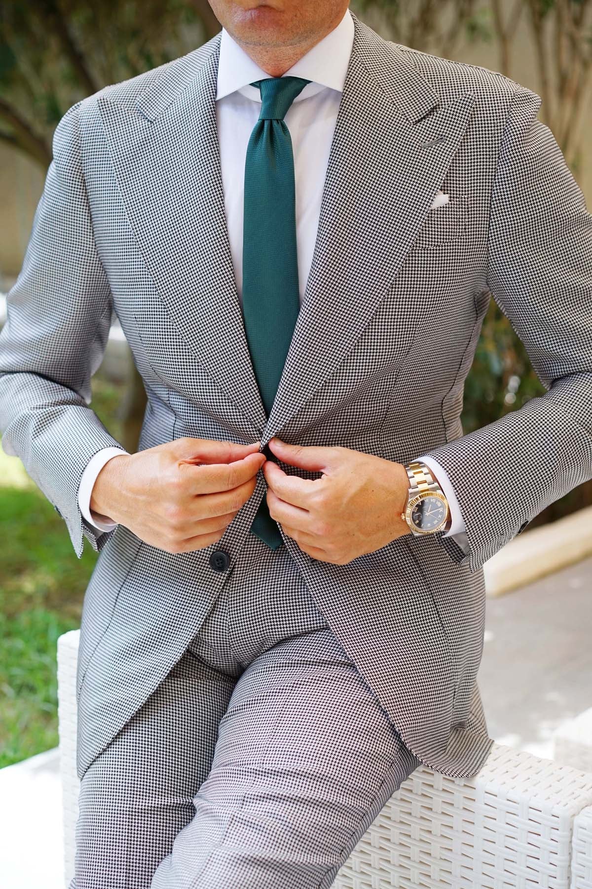 Dark Green Basket Weave Skinny Tie - Image 7