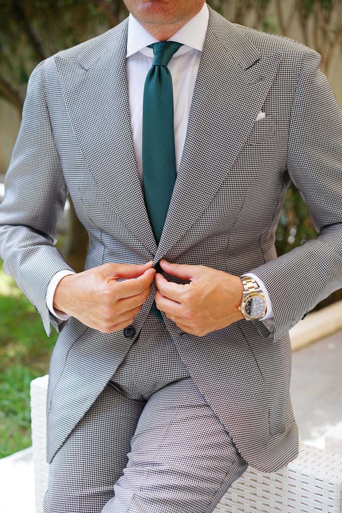 Dark Green Basket Weave Skinny Tie - Image 8