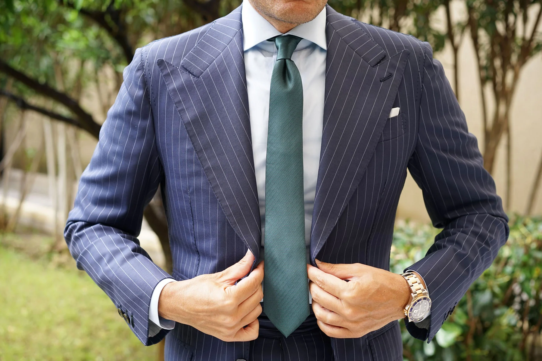 Dark Green Herringbone Skinny Tie - Image 6