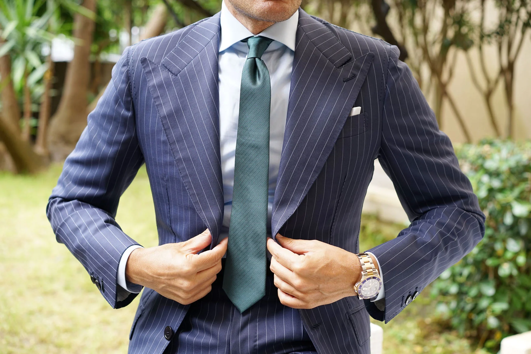 Dark Green Herringbone Skinny Tie - Image 8
