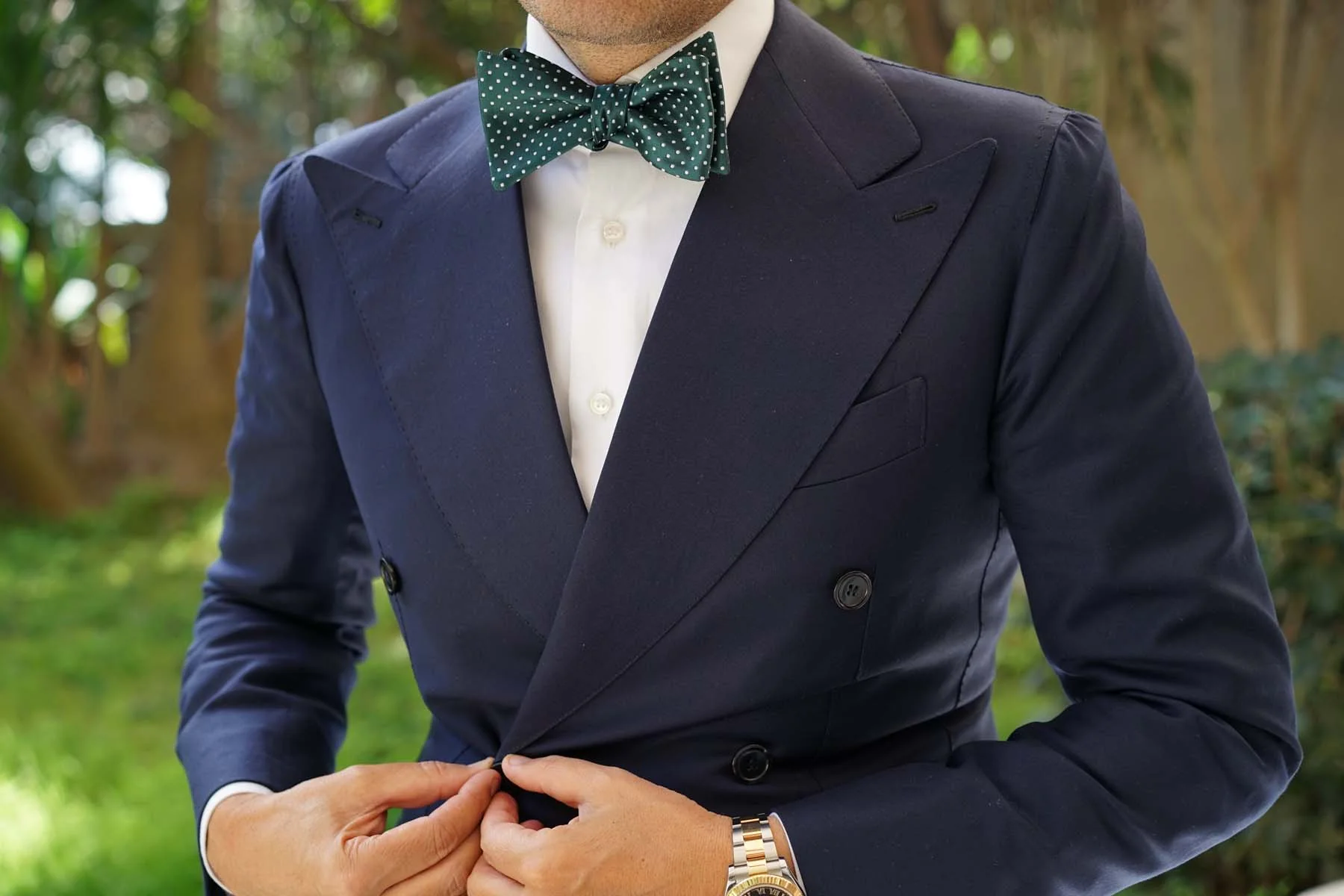 Dark Green Mini Polka Dots Self Bow Tie - Image 4
