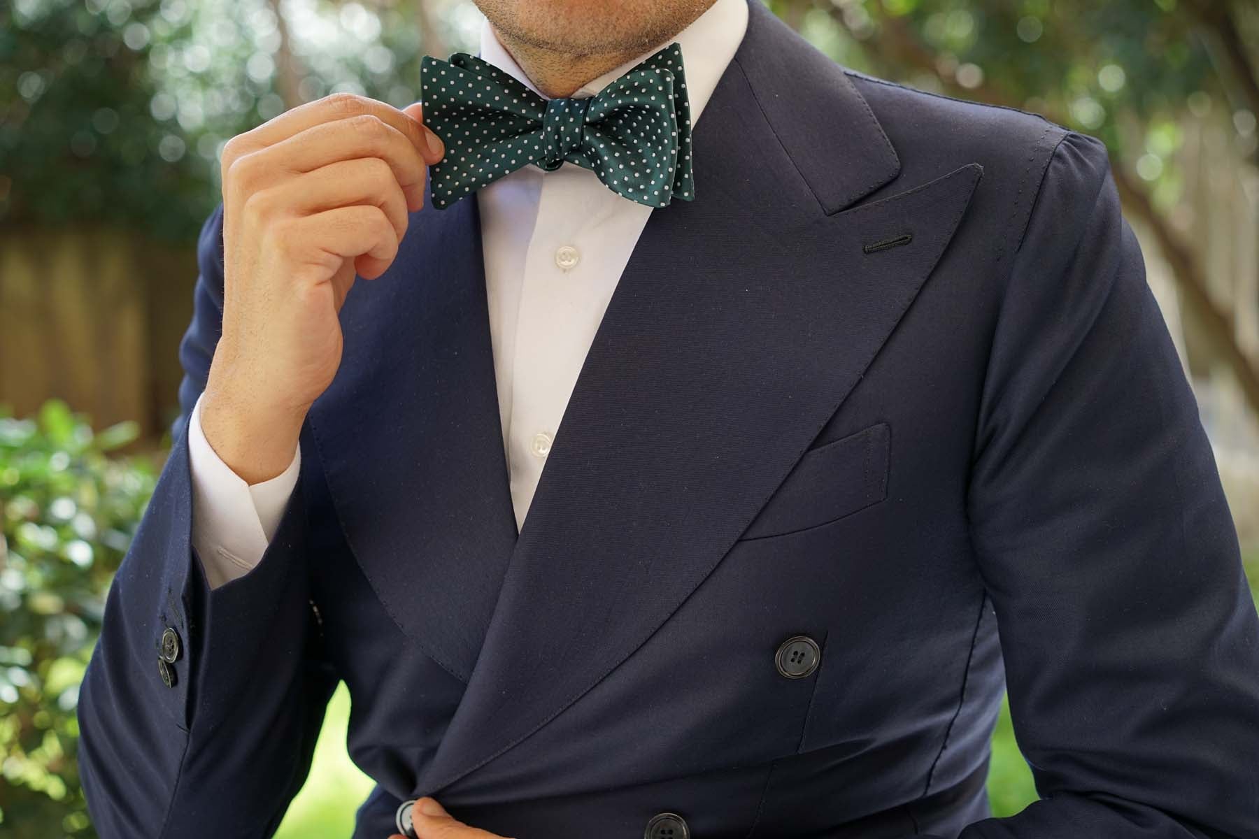 Dark Green Mini Polka Dots Self Bow Tie - Image 6