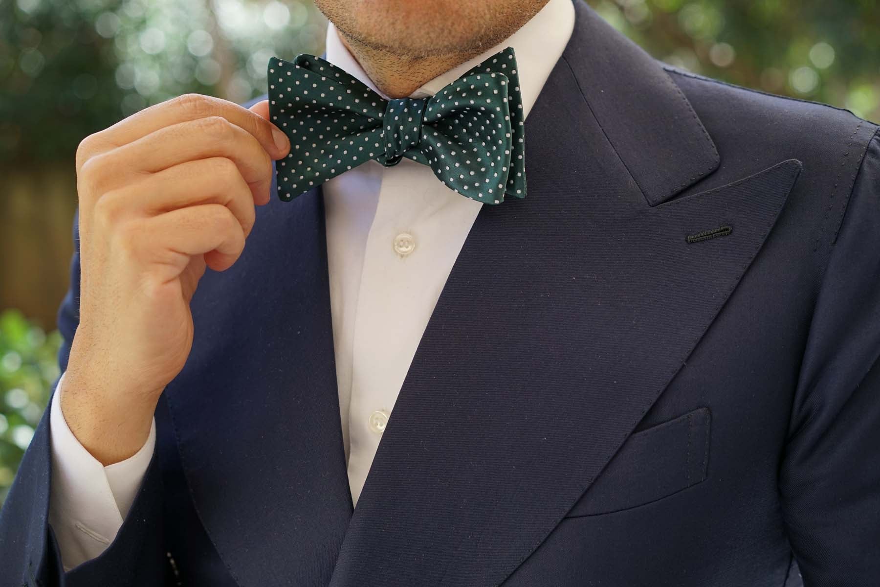 Dark Green Mini Polka Dots Self Bow Tie - Image 7