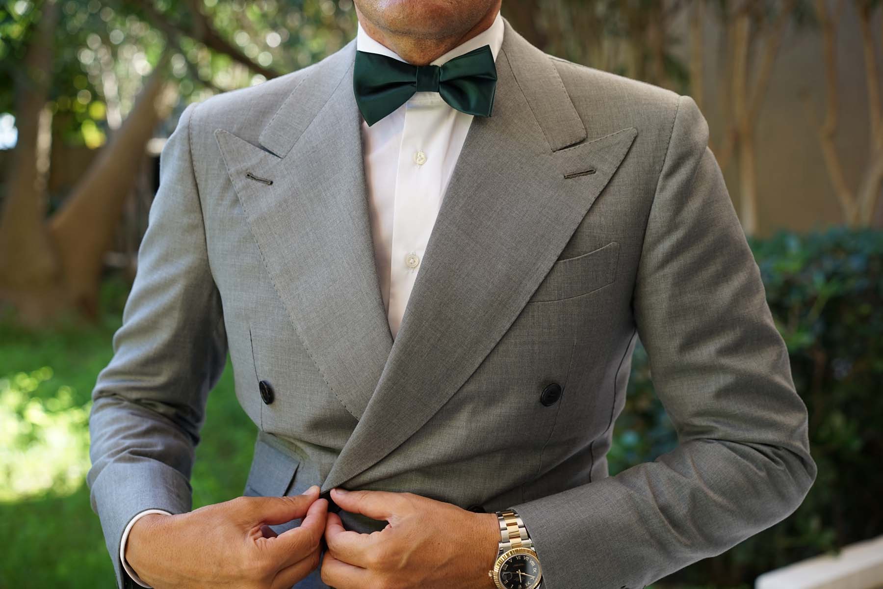 Dark Green Satin Bow Tie - Image 8
