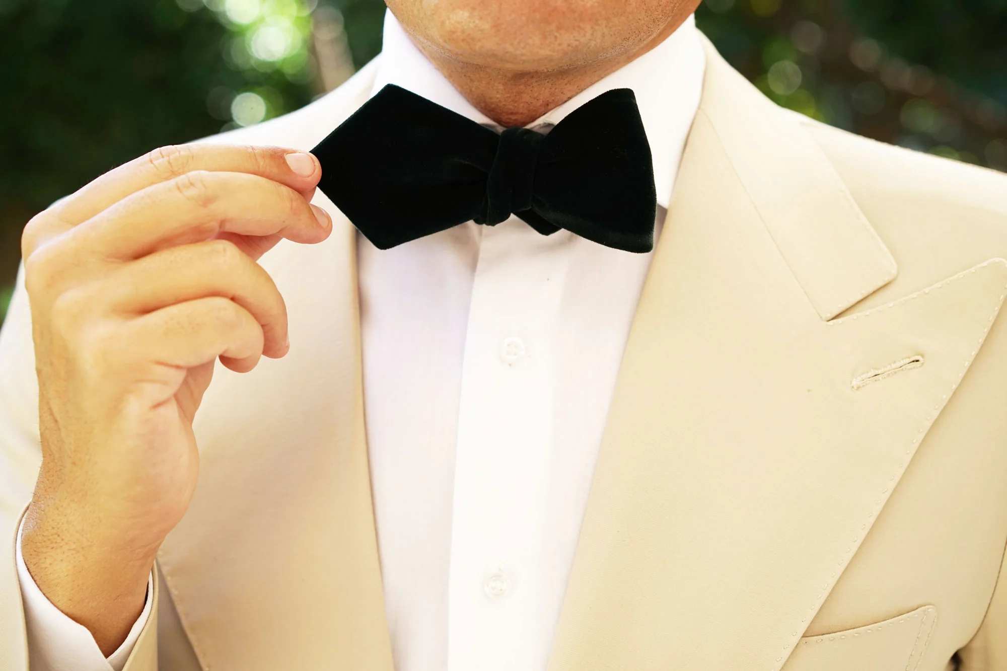 Dark Green Velvet Diamond Self Bow Tie - Image 10