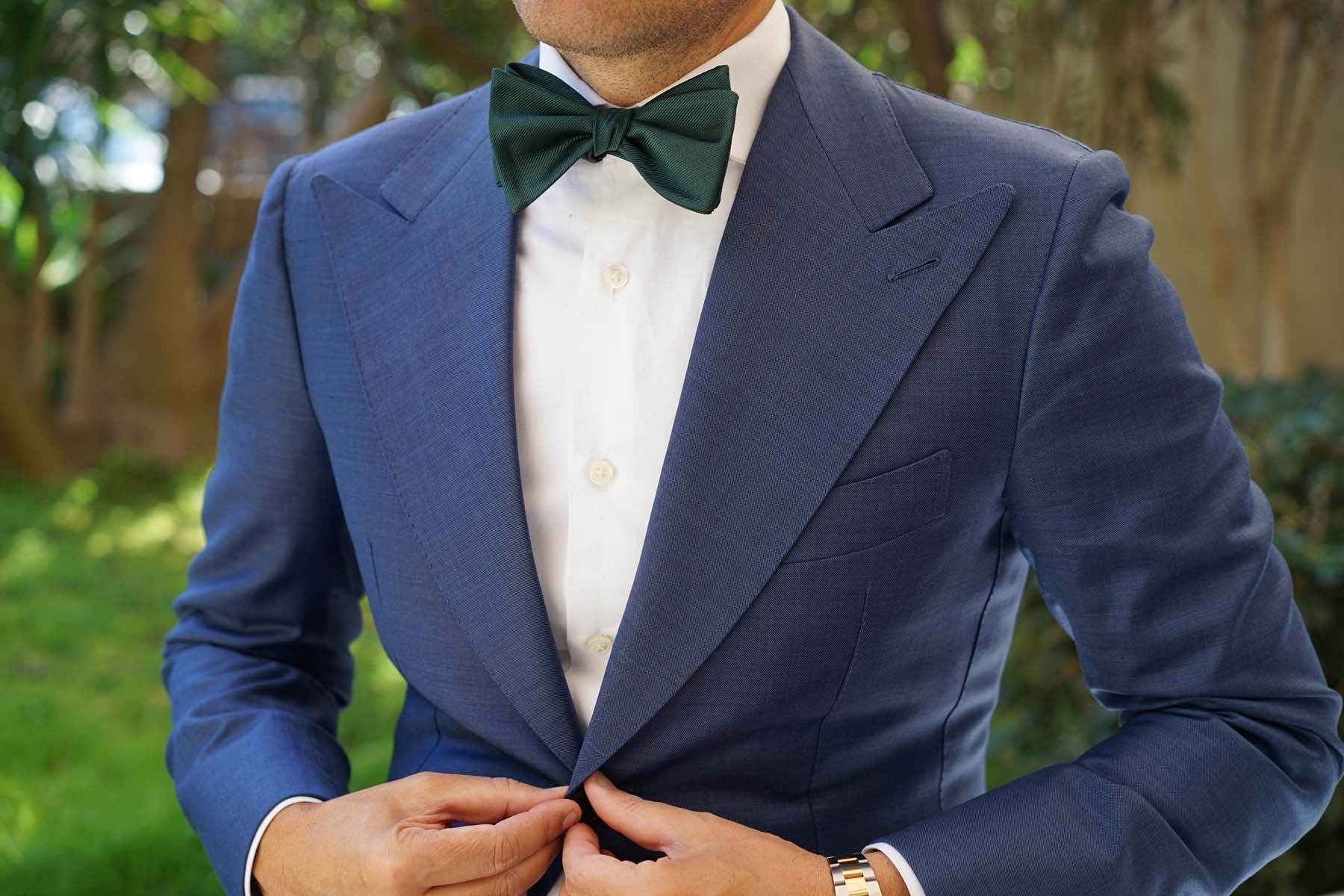 Dark Green Weave Self Bow Tie - Image 4