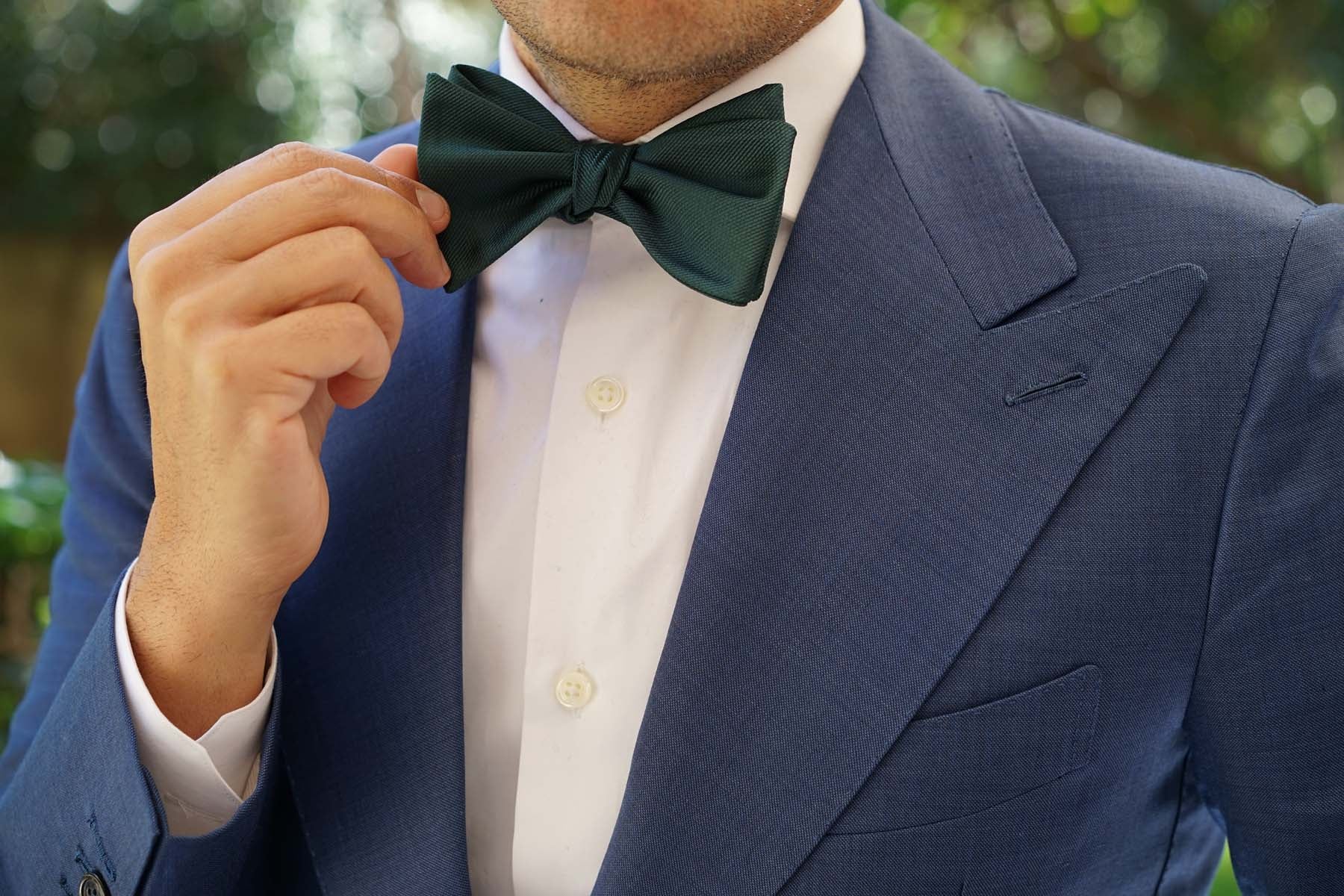Dark Green Weave Self Bow Tie - Image 8