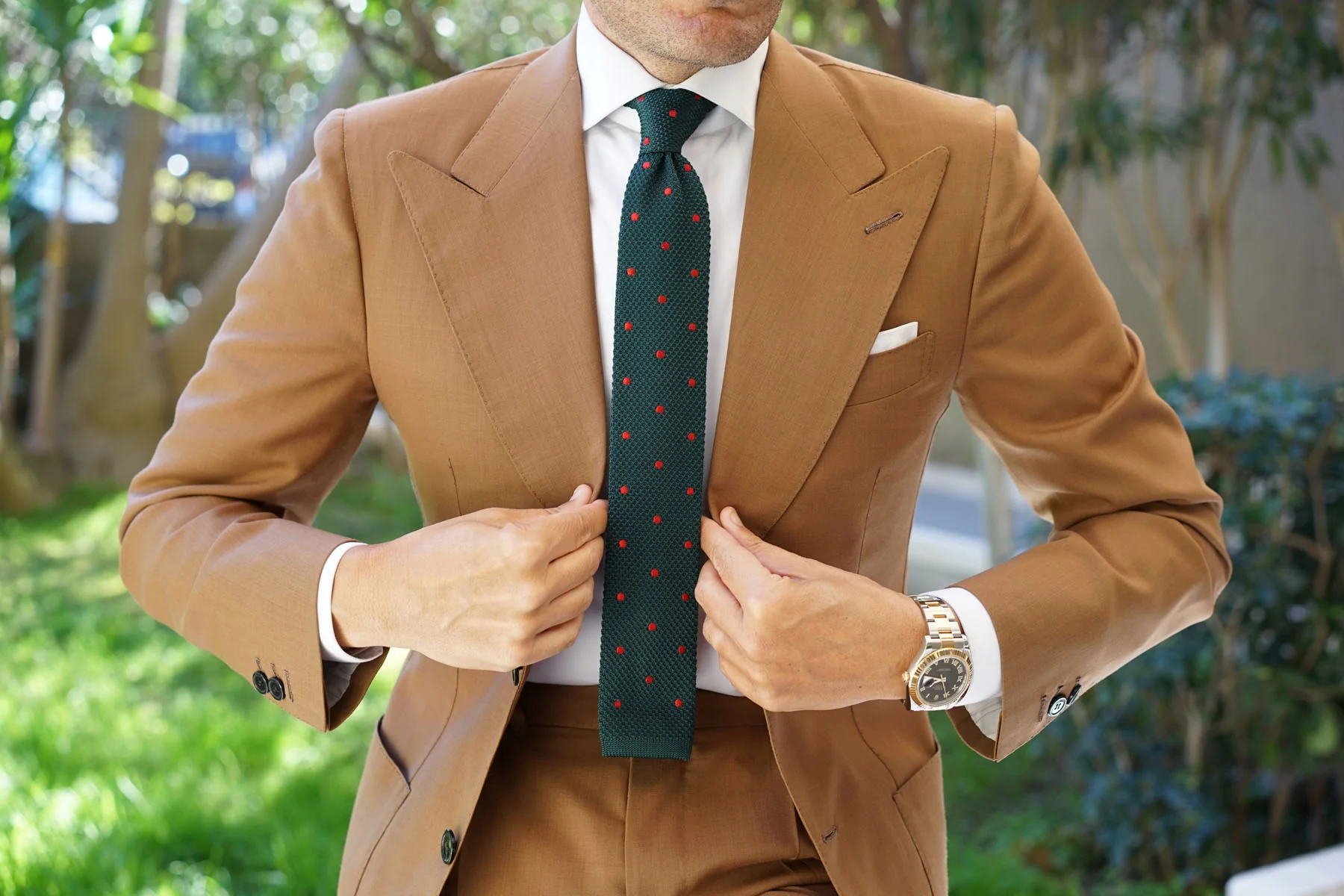 Dark Green with Burgundy Polkadot Knitted Tie - Image 3
