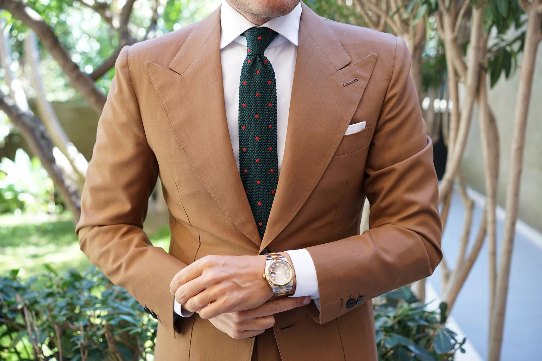 Dark Green with Burgundy Polkadot Knitted Tie - Image 5