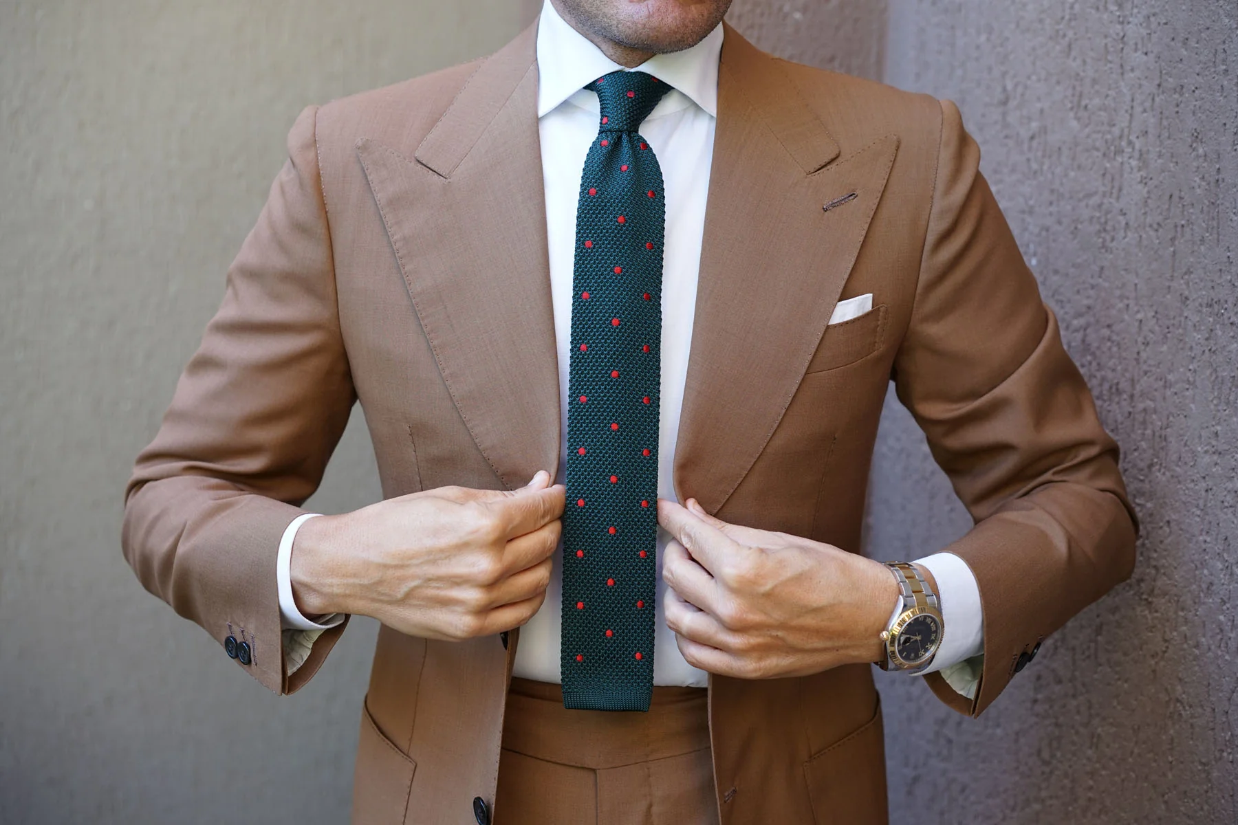 Dark Green with Burgundy Polkadot Knitted Tie - Image 6