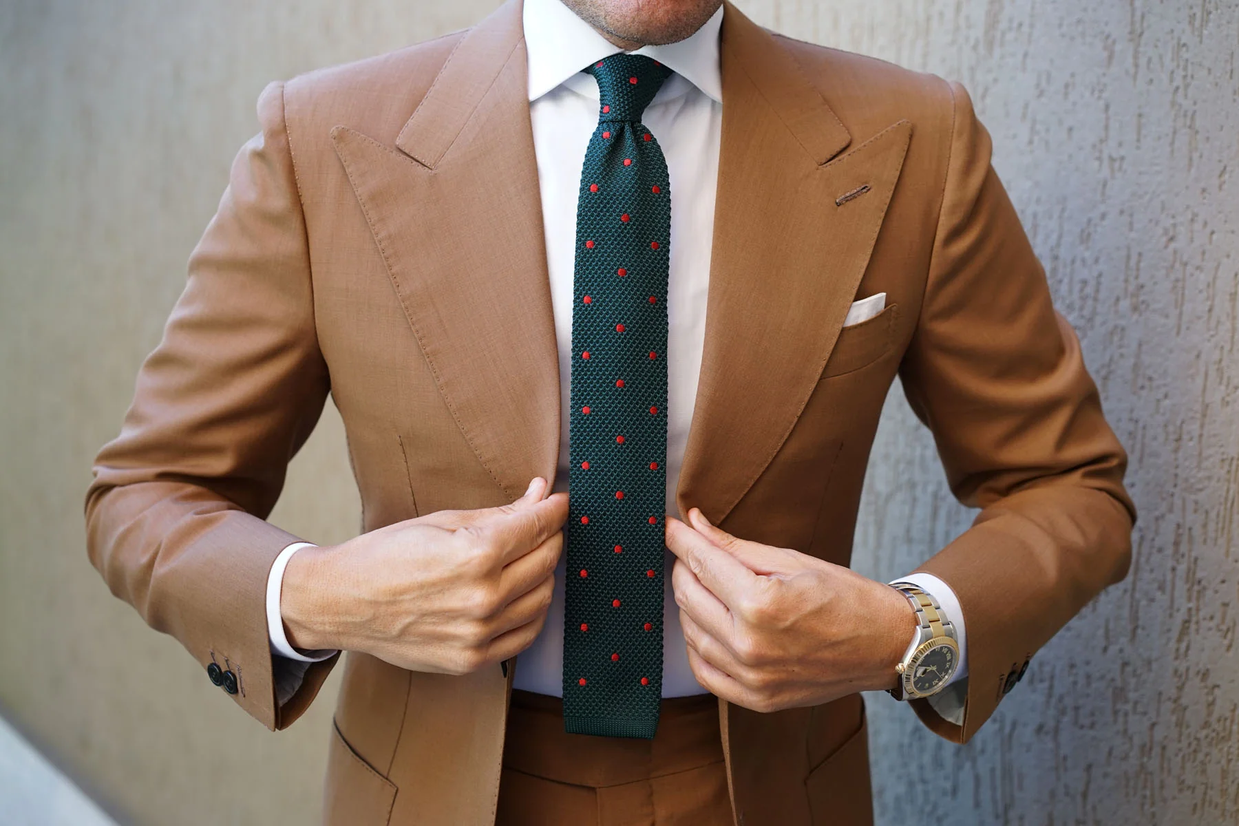 Dark Green with Burgundy Polkadot Knitted Tie - Image 8