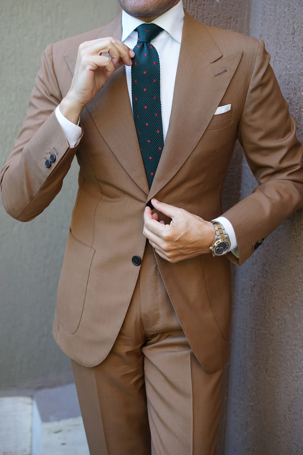 Dark Green with Burgundy Polkadot Knitted Tie - Image 9