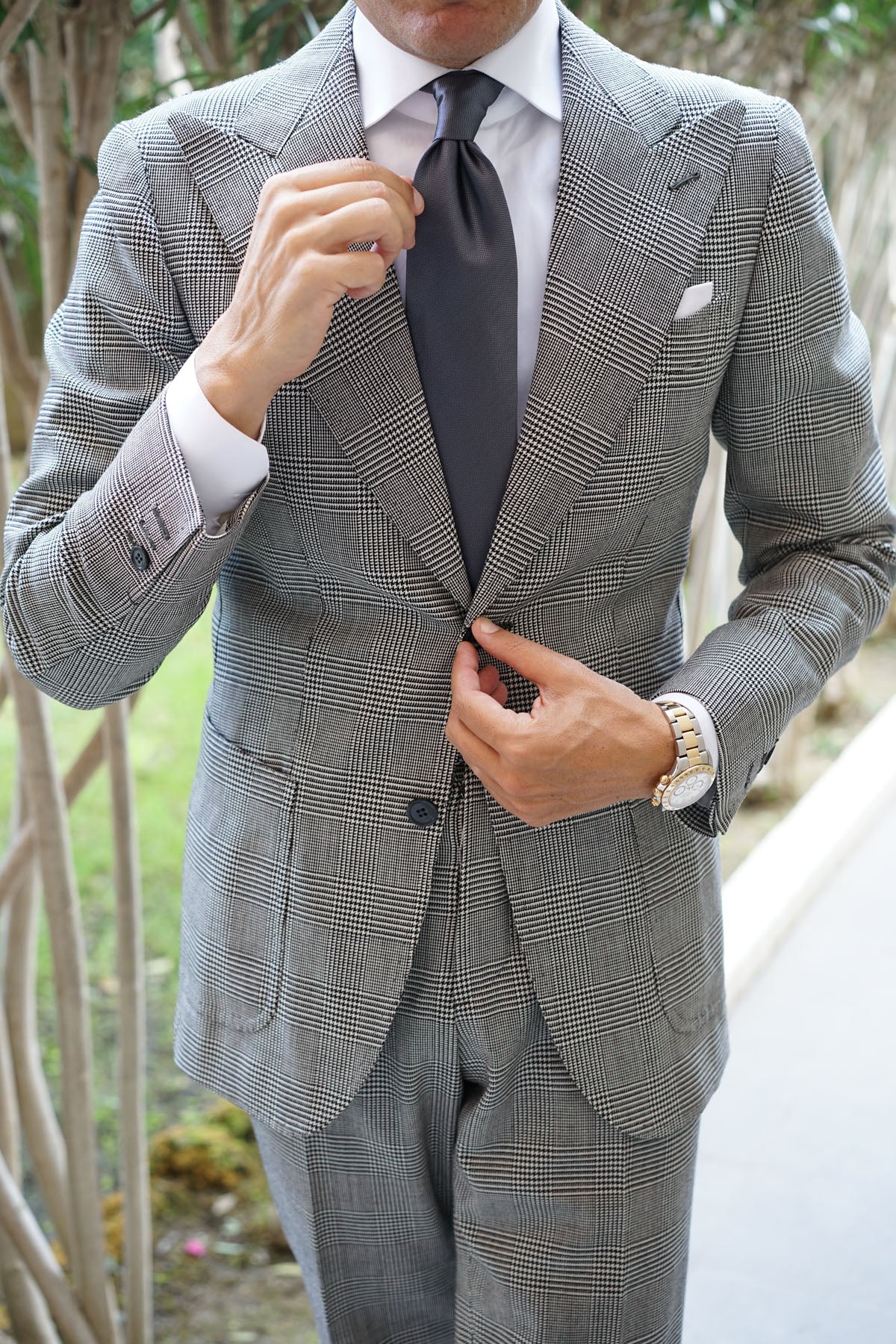 Dark Grey Herringbone Necktie - Image 5