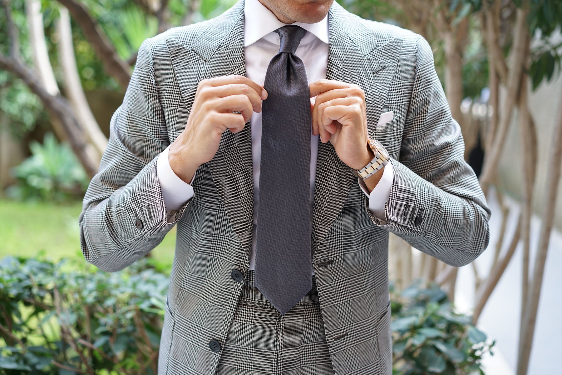 Dark Grey Herringbone Necktie - Image 6