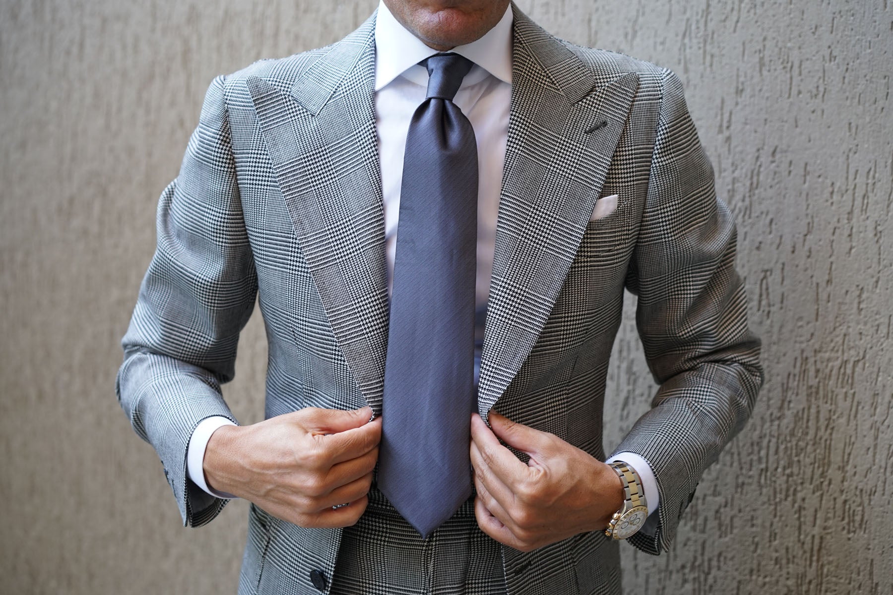 Dark Grey Herringbone Necktie - Image 7