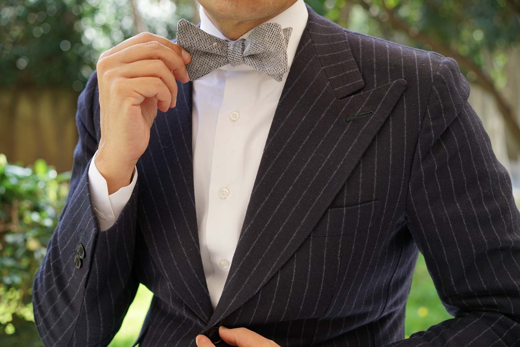 Dark Grey Tweed Linen Self Tie Bow Tie - Image 8
