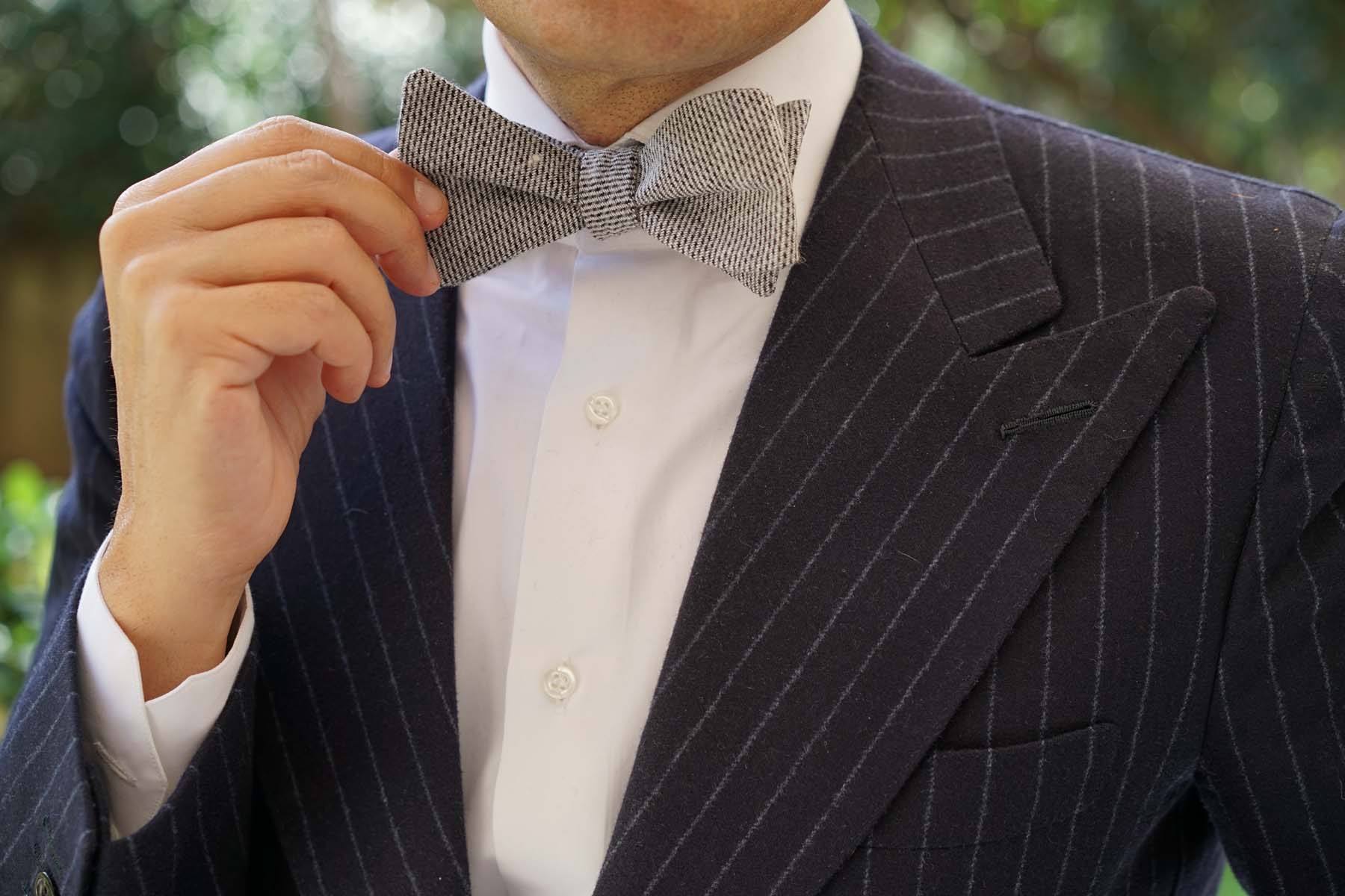 Dark Grey Tweed Linen Self Tie Bow Tie - Image 9