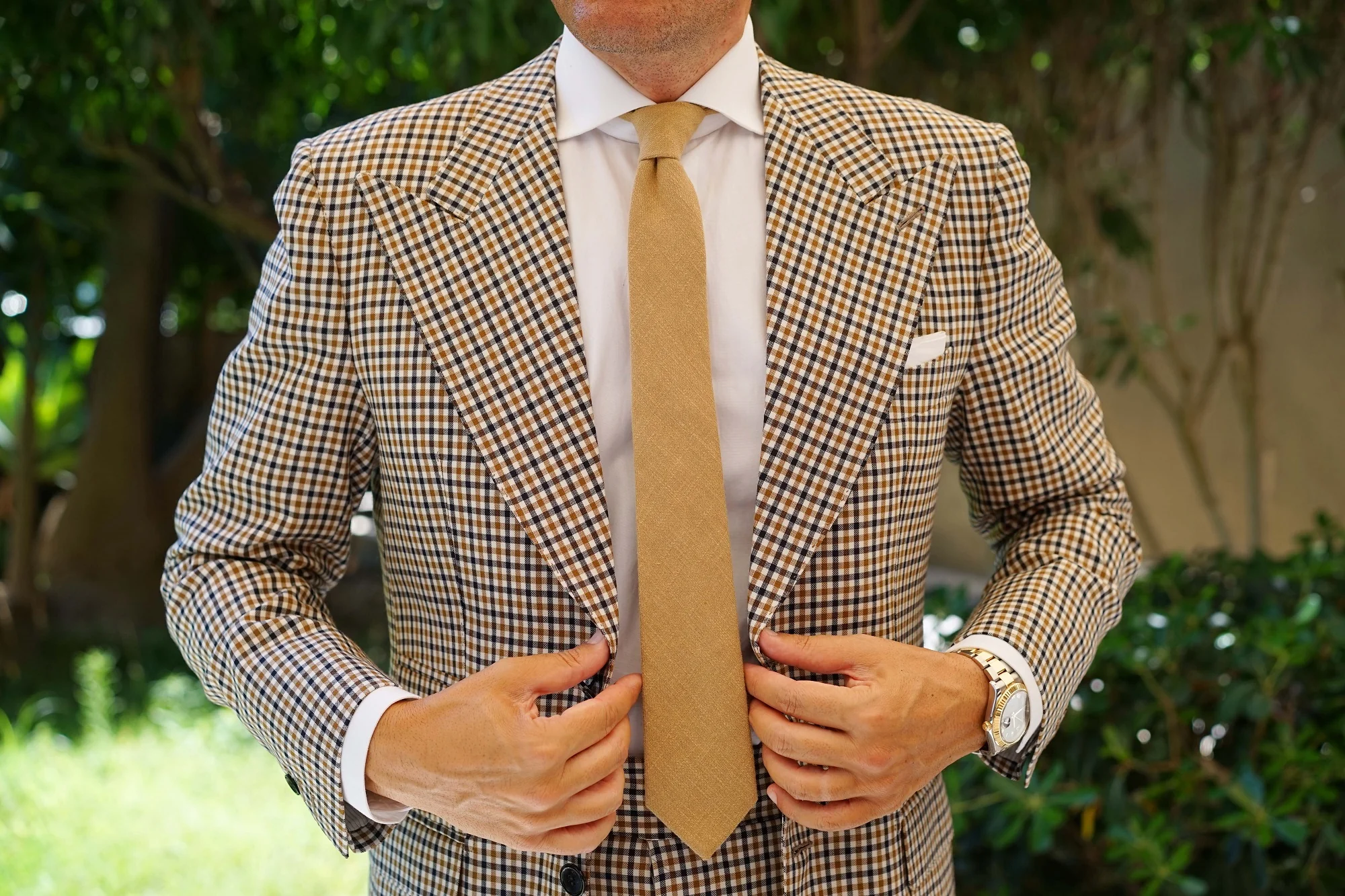 Dark Khaki Tan Linen Skinny Tie - Image 4