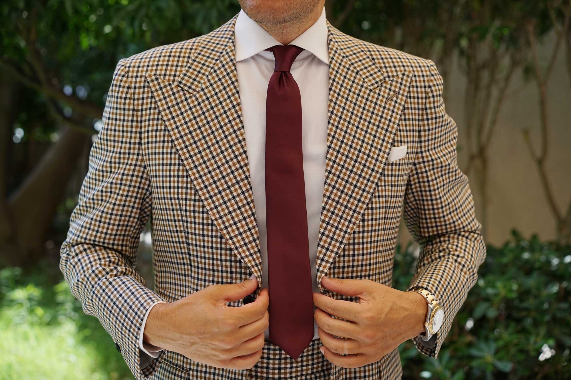 Dark Merlot Wine Satin Skinny Tie - Image 6