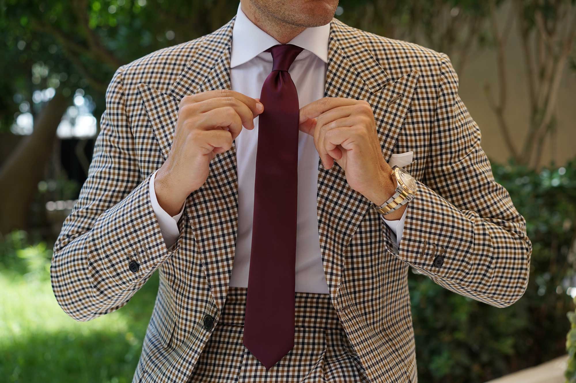 Dark Merlot Wine Satin Skinny Tie - Image 8