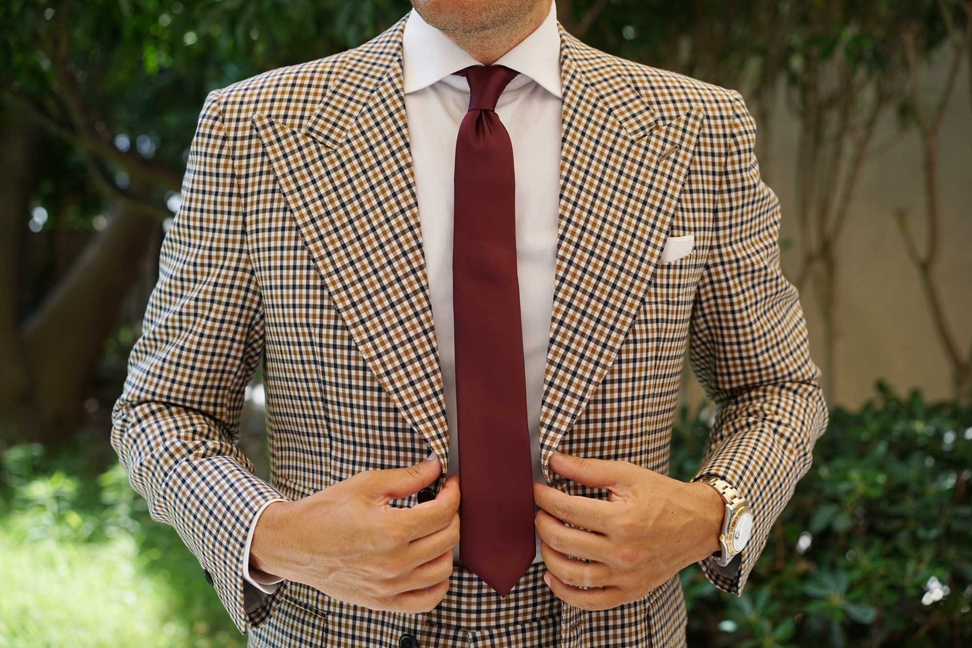 Dark Merlot Wine Satin Skinny Tie - Image 9