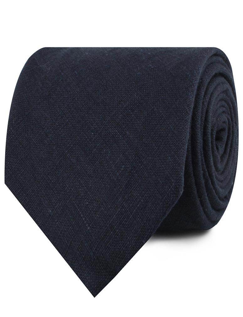 Dark Midnight Blue Linen Necktie - Image 2