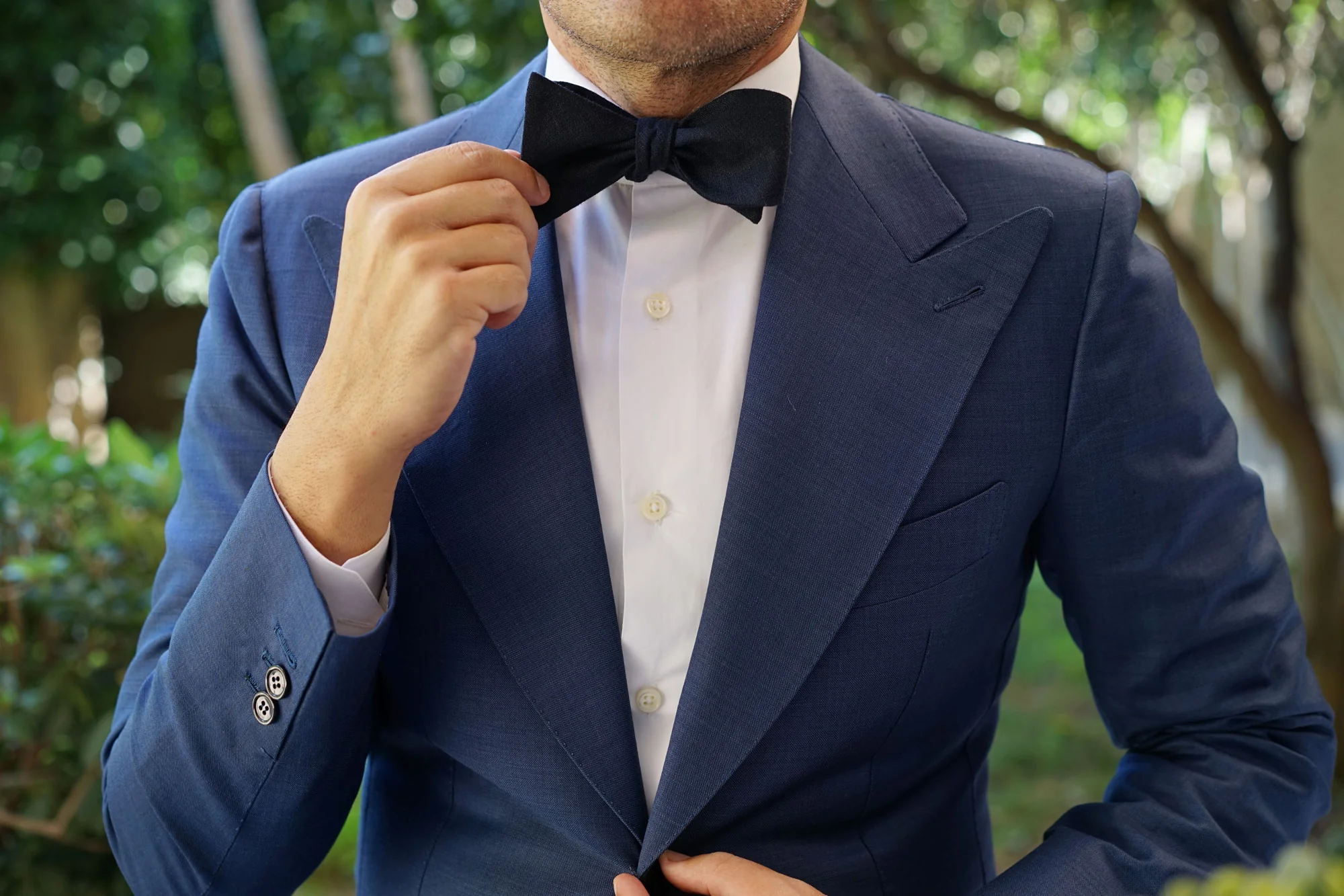 Dark Midnight Blue Linen Self Bow Tie - Image 9