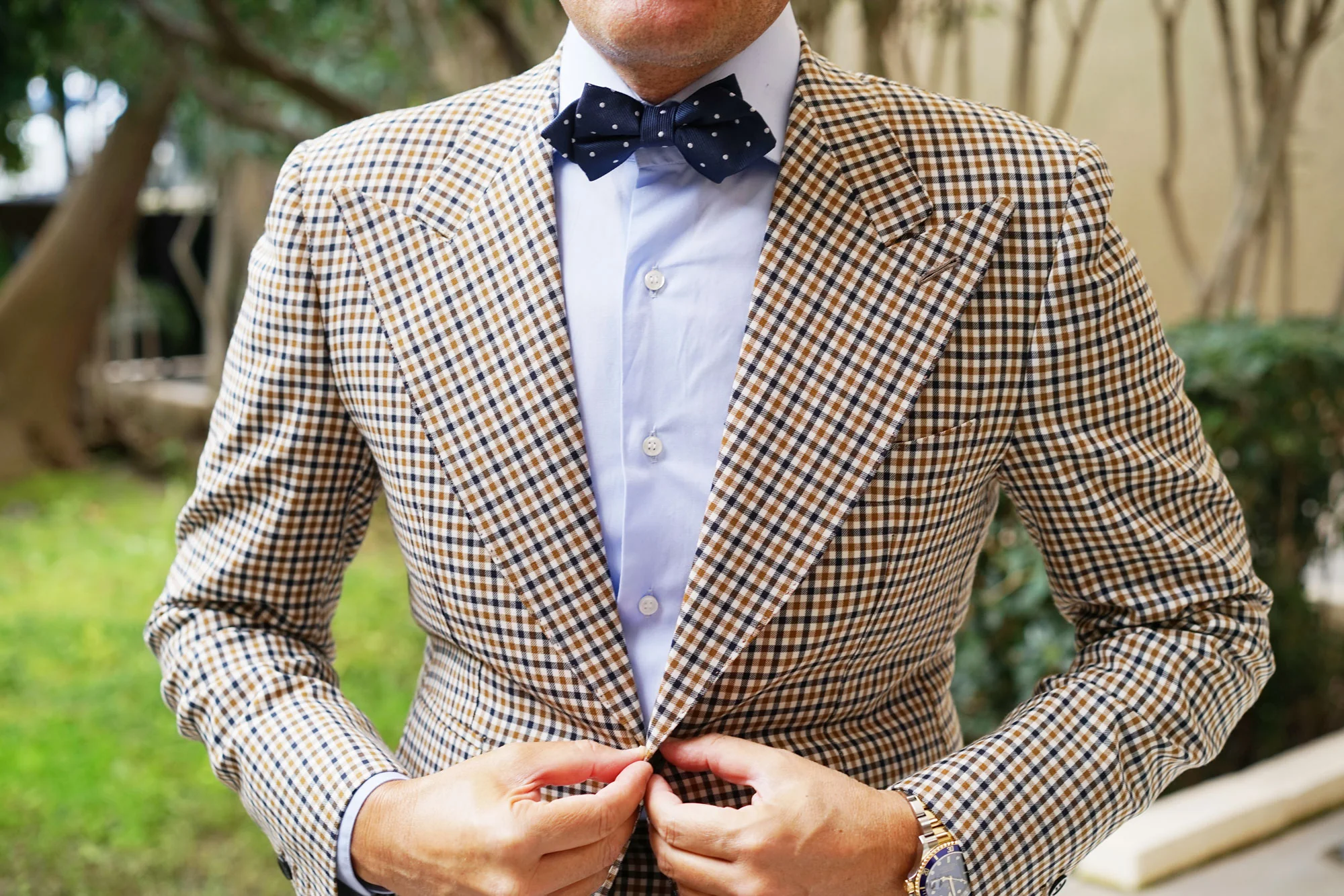 Dark Midnight Blue with White Polka Dots Diamond Bow Tie - Image 3