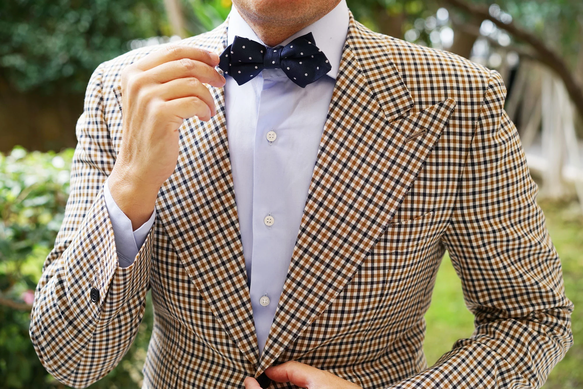 Dark Midnight Blue with White Polka Dots Diamond Bow Tie - Image 7
