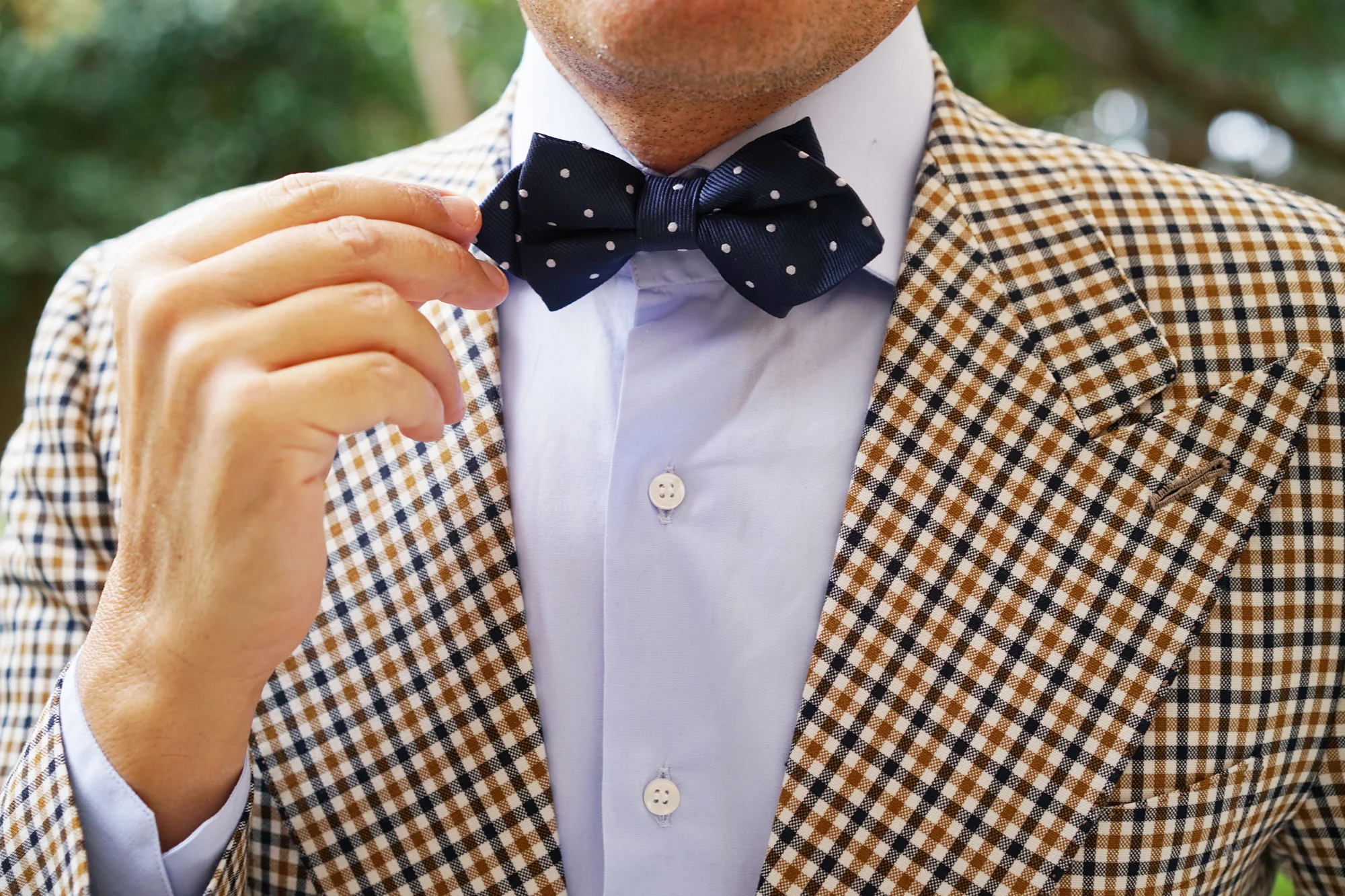Dark Midnight Blue with White Polka Dots Diamond Bow Tie - Image 8